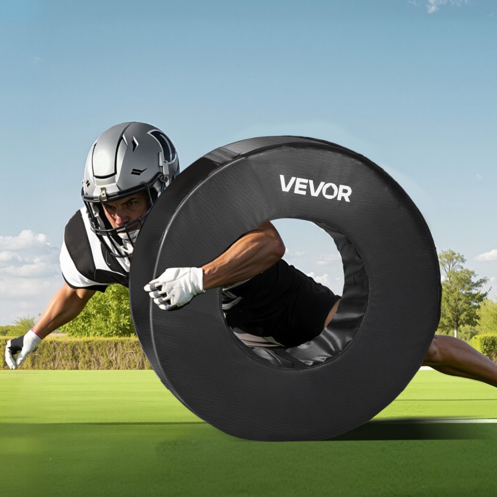 VEVOR Football Tackling Dummy, Waterproof Tackling Ring Made of PVC and High-Density Sponge, Training Dummies with Straps, for Blocking, Hitting and Practicing, Black, 1 pc.