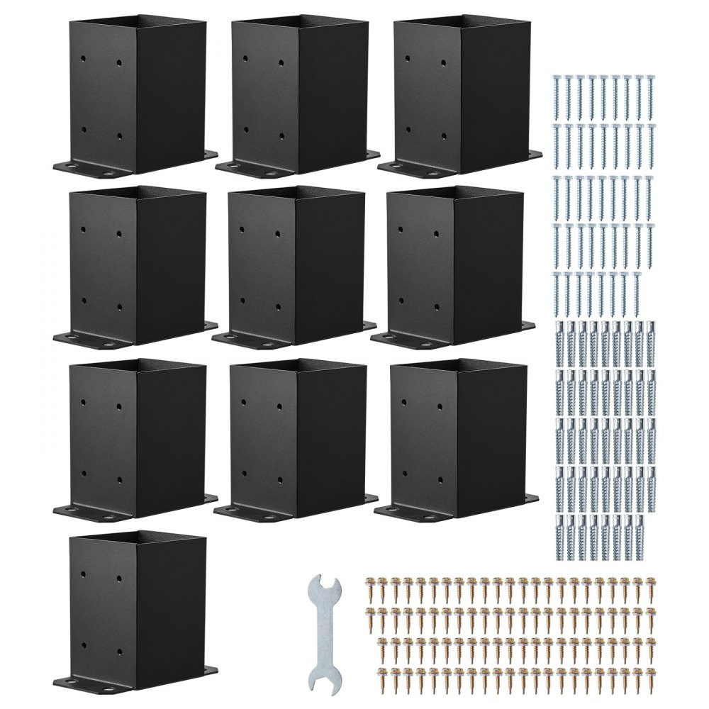 VEVOR Base para Postes de Madera 91 x 91 mm Tamaño Interior 89 x 89 mm 10 Piezas Soportes de Acero al Carbono para Postes Espesor de 2 mm para Instalaciones Fijas de Pérgolas, Barandillas, Negro