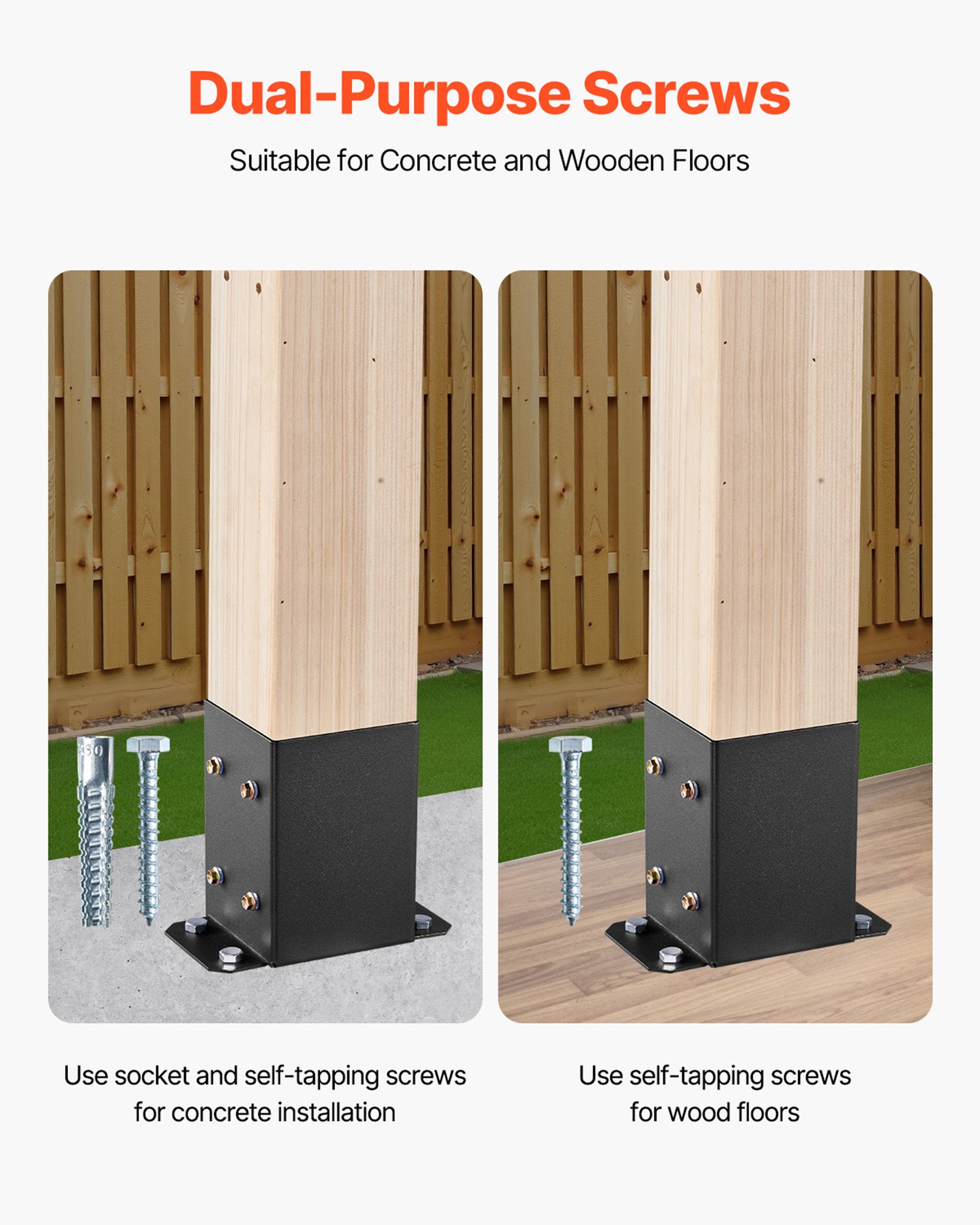 VEVOR Base para Postes de Madera 91 x 91 mm Tamaño Interior 89 x 89 mm 10 Piezas Soportes de Acero al Carbono para Postes Espesor de 2 mm para Instalaciones Fijas de Pérgolas, Barandillas, Negro