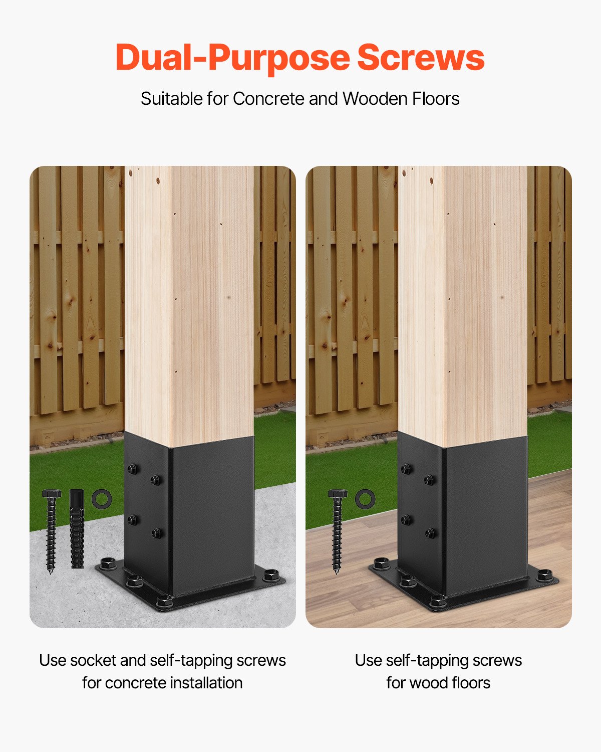 VEVOR Base para Postes de Madera 146 x 146 mm Tamaño Interior 142 x 142 mm 4 Piezas Soportes de Acero al Carbono para Postes Espesor de 2 mm para Instalaciones Fijas de Pérgolas, Barandillas, Negro