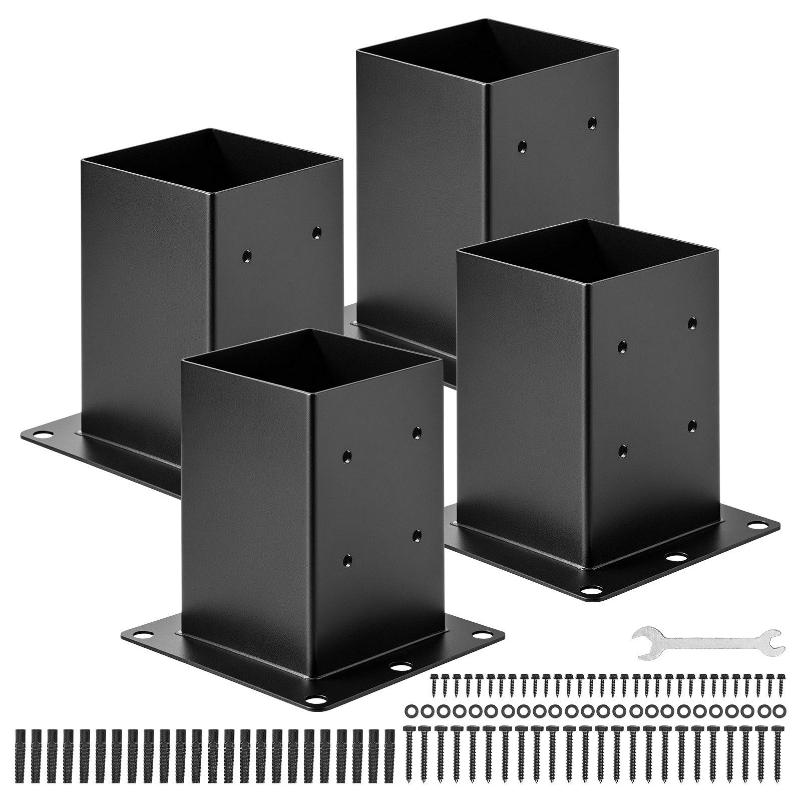 VEVOR Base para Postes de Madera 146 x 146 mm Tamaño Interior 142 x 142 mm 4 Piezas Soportes de Acero al Carbono para Postes Espesor de 2 mm para Instalaciones Fijas de Pérgolas, Barandillas, Negro