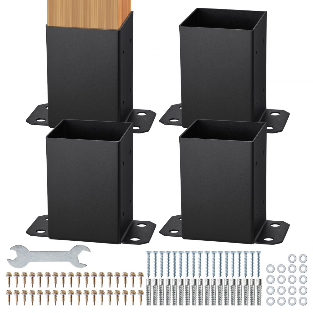 VEVOR 4 Piezas Soportes para Postes de Madera 4" x 4"(102x102 mm) Base Interna de Poste de Acero al Carbono para Anclaje de Poste con Recubrimiento en Polvo para Barandilla de Soporte, Terraza, Negro