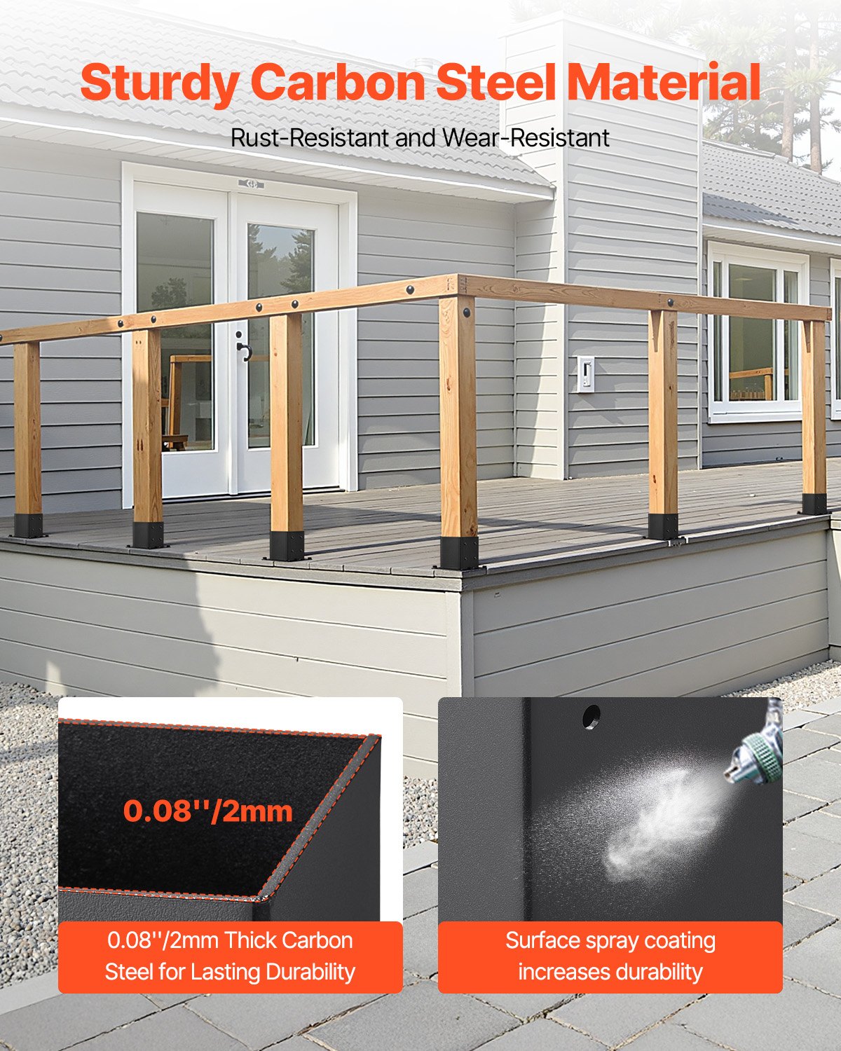 VEVOR Base para Postes de Madera 96 x 96 mm Tamaño Interior 92 x 92 mm 8 Piezas Soportes de Acero al Carbono para Postes Espesor de 2 mm para Instalaciones Fijas de Pérgolas, Barandillas, Negro