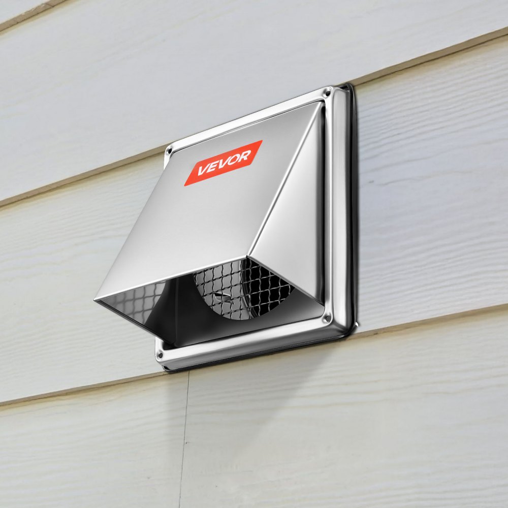 VEVOR Cubierta de Ventilación de Pared para Extractor Externo 97 mm, Cuadrada, Acero Inoxidable, con Mampara de Protección Integrada, para Casa, Baño, Garaje, Cocina y Sótano, 162 x 162 x 121 mm