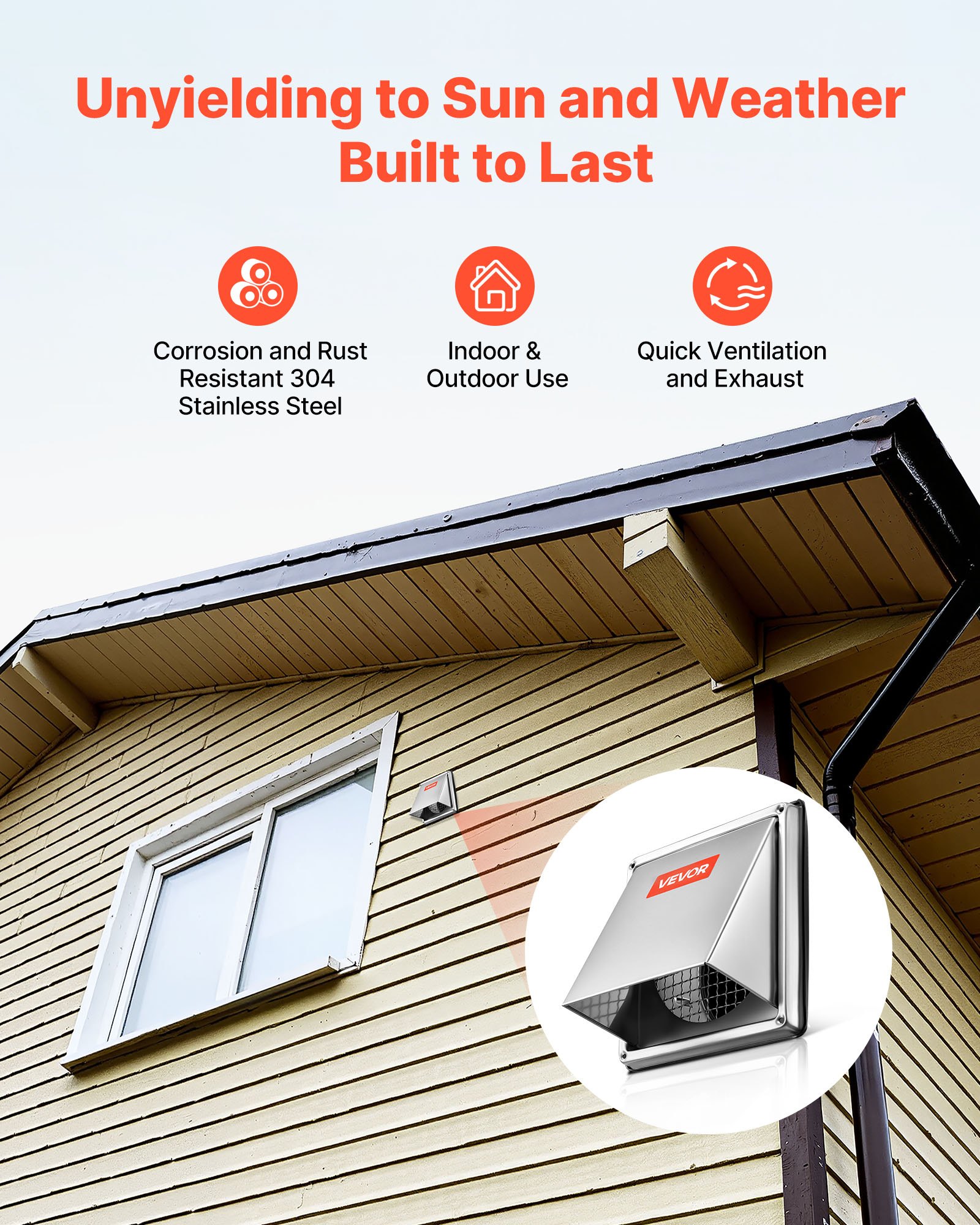 VEVOR 97mm External Extractor Wall Vent Cover, Square AC Vent Gable Cover, Premium Stainless Steel & with Built-in a Protection Screen, for House,Bathroom,Garage,Kitchen,Basement (1 Pack, Silver)