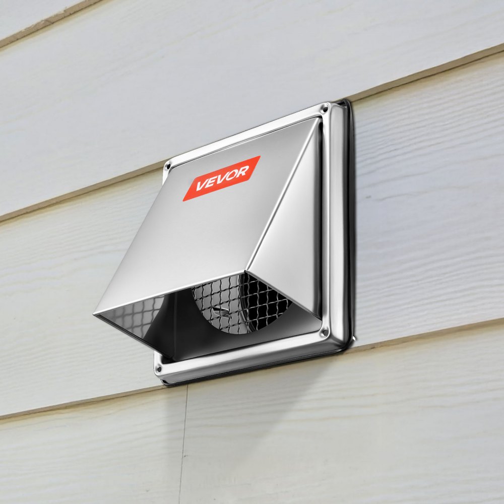 VEVOR 145 mm External Extractor Wall Vent Cover, Square AC Vent Gable Cover, Premium Stainless Steel & with Built-in a Protection Screen, for House,Bathroom,Garage,Kitchen,Basement (1 Pack, Silver)