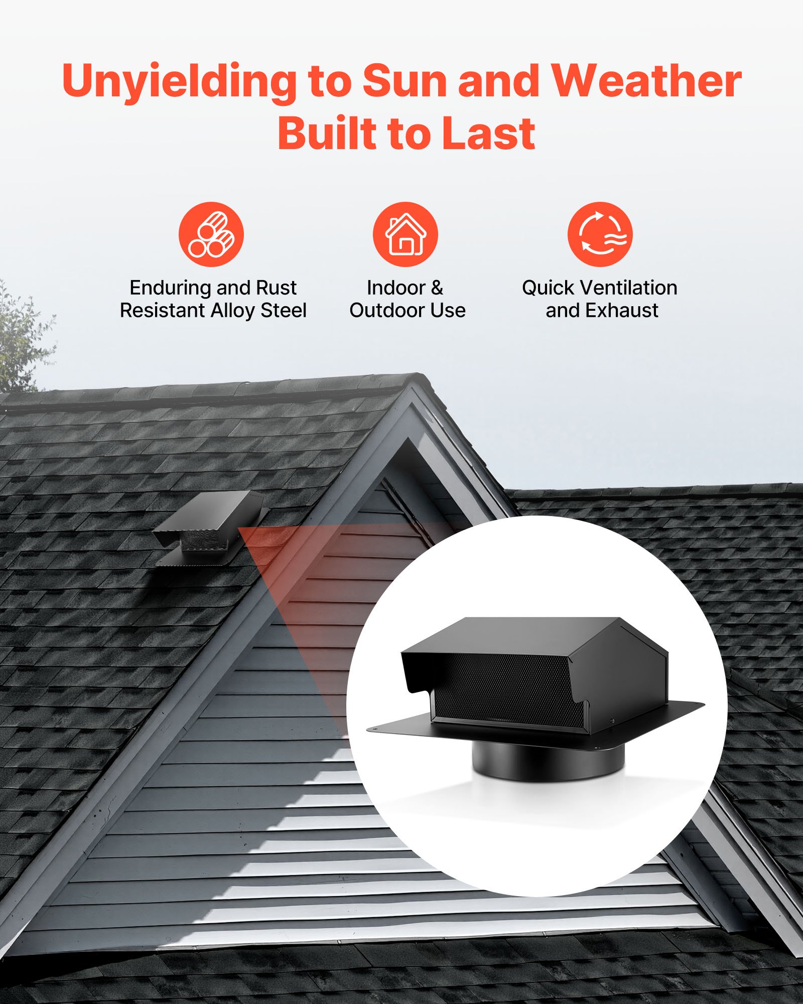 VEVOR Cubierta de Ventilación de Pared con Capucha 149 mm, Acero SPCC, Pantalla Protectora Integrada, para Techos, Paredes y Salidas de Escape de Conductos Exteriores, 335 x 295 x 160 mm, 1 ud