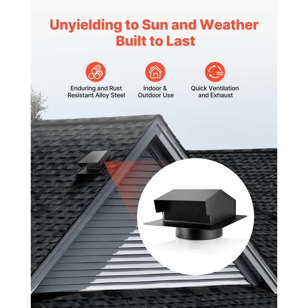 VEVOR Cubierta de Ventilación de Aire Acondicionado de Pared con Capucha 198 mm, Acero SPCC, Pantalla Protectora Integrada, para Techos, Paredes y Salidas de Escape de Conductos Exteriores, 1 ud