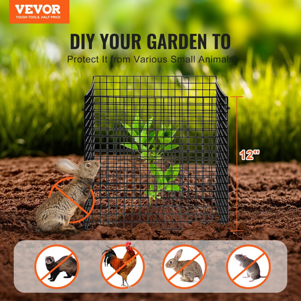 VEVOR 10-Pack Animal Protection Plant Guards, 12 x 12 Inch Chicken Wire Plant Guards, Plant Cages for Outdoor Plants, Flowers and Vegetables, Keeps Rabbits, Chickens and Squirrels Away, 40-Piece Metal Mesh