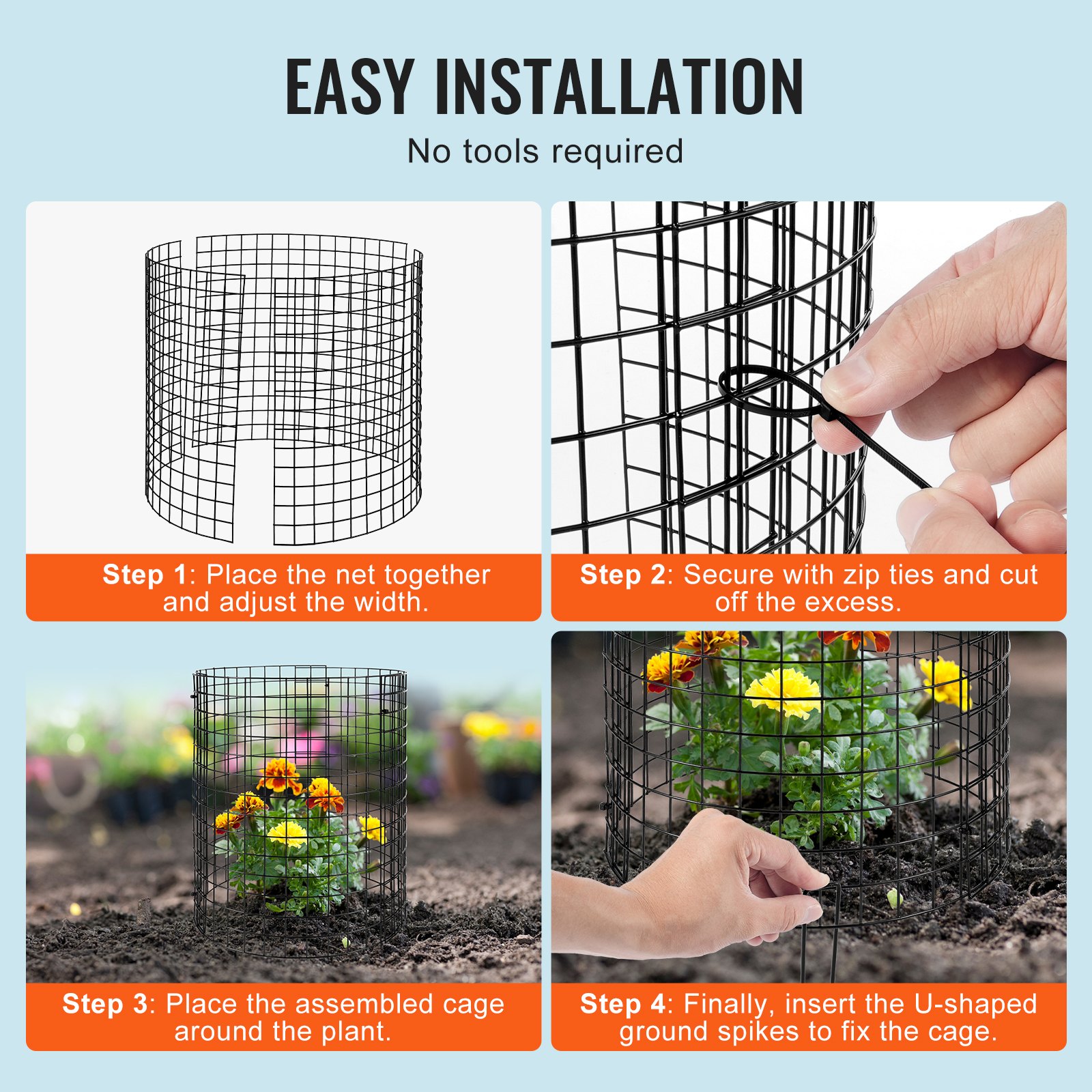 VEVOR 6-pack plant protection against animals, 32 cm diameter x 35 cm height, plant protection made of chicken wire, plant cages for outdoor plants, flowers and vegetables, keeps rabbits, chickens and squirrels away, 18-piece metal mesh