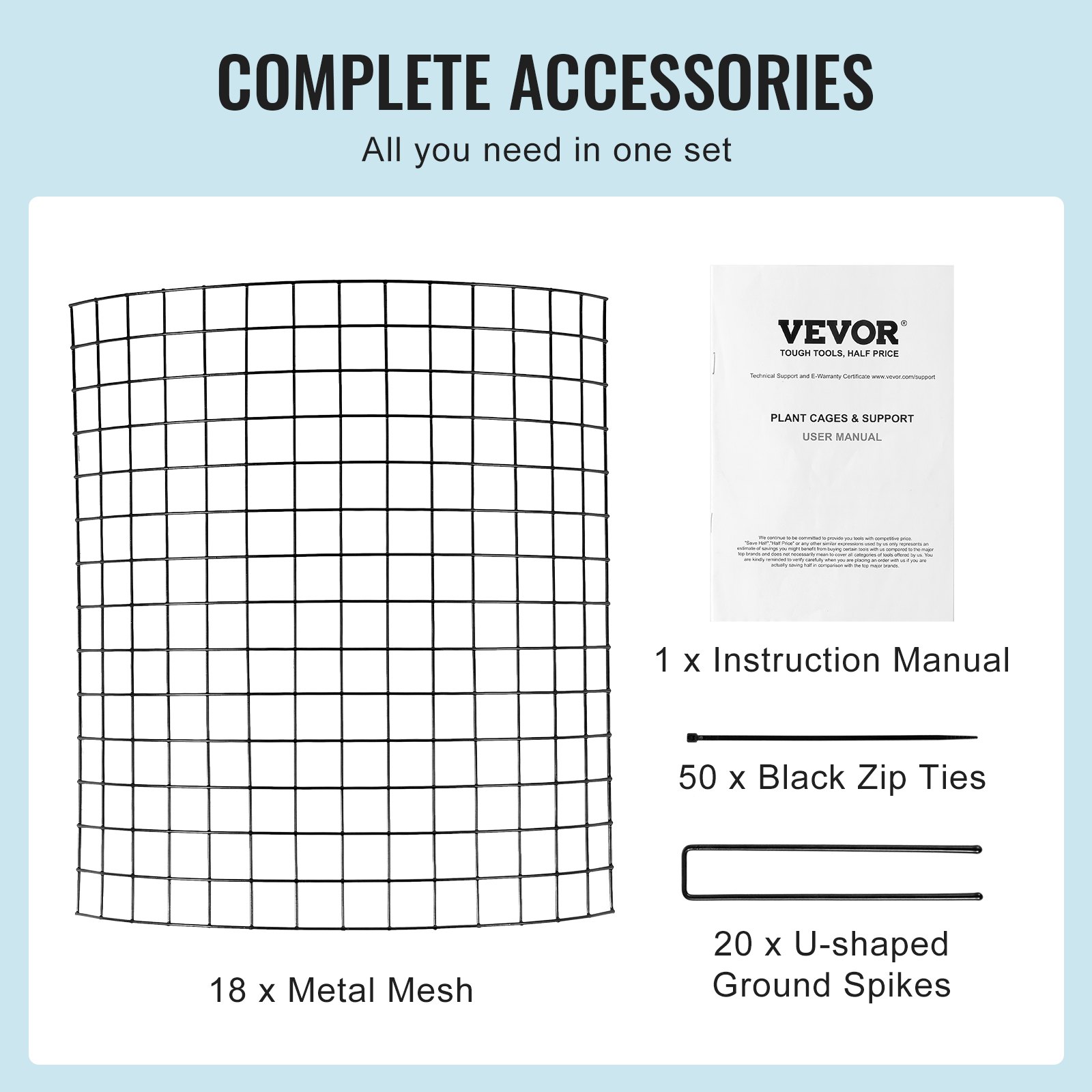 VEVOR 6-pack plant protection against animals, 32 cm diameter x 35 cm height, plant protection made of chicken wire, plant cages for outdoor plants, flowers and vegetables, keeps rabbits, chickens and squirrels away, 18-piece metal mesh