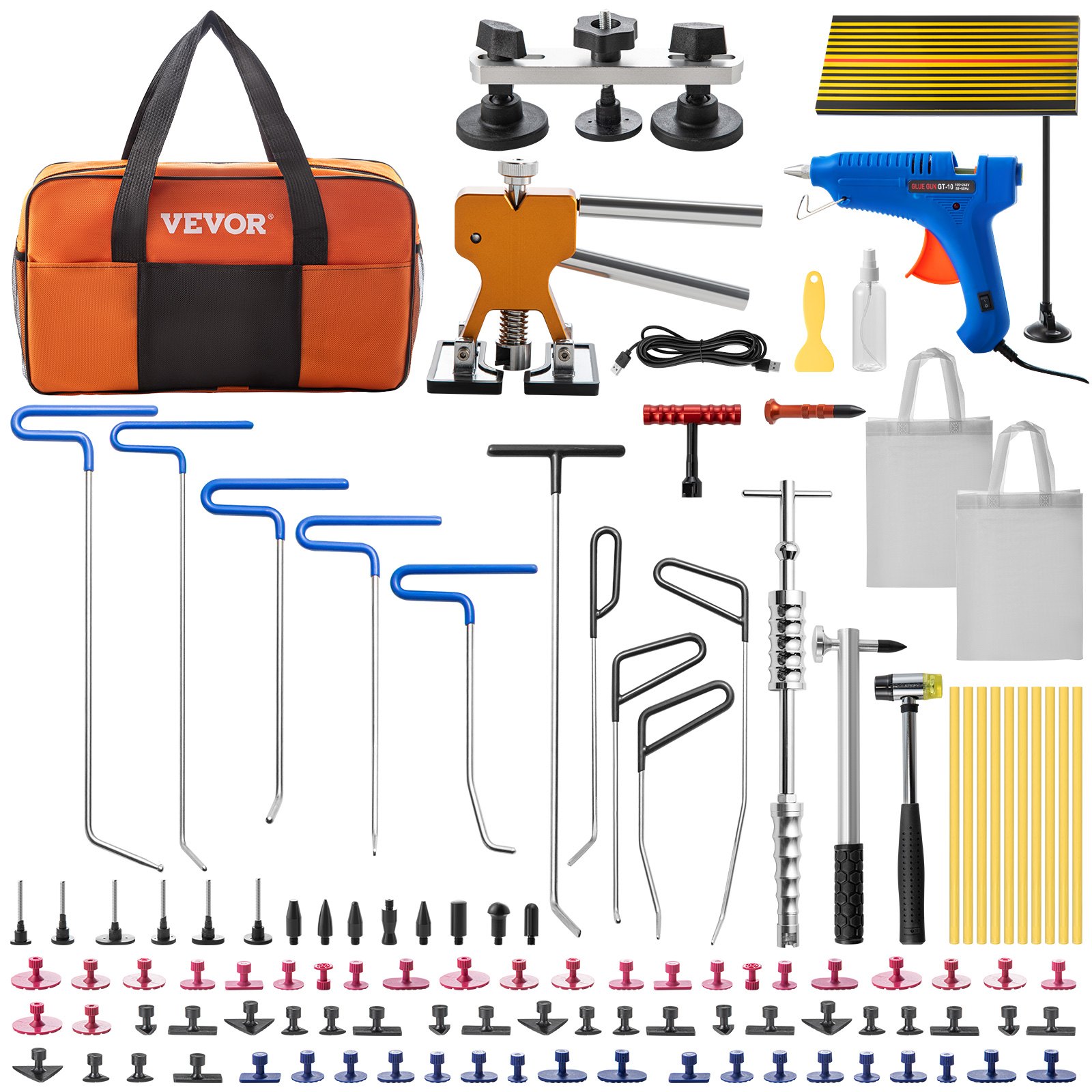 VEVOR Kit de Varilla de Reparación de Abolladura 89Pcs Set Reparación Abolladuras sin Pintura, Material de Acero Inoxidable, Kit Herratamientas de Varillas de Reparación para Gran y Pequeña Abolladura