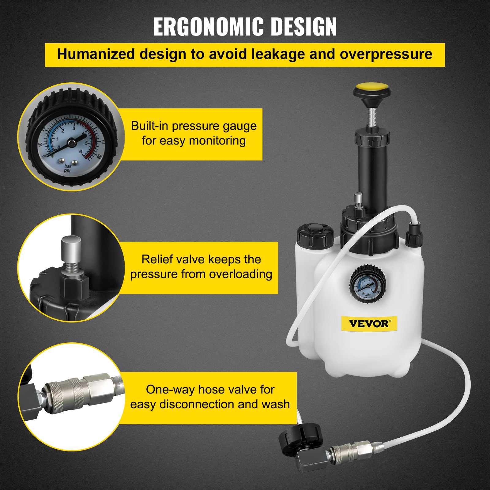VEVOR Kit de Drenaje de Líquido de Frenos de Automóvil, Capacidad de 3L, Kit de Cambio de Aceite de Drenaje de Líquido, Material ABS, Botella de Aceite Usado de 1L, Alta Compatibilidad con Automóviles