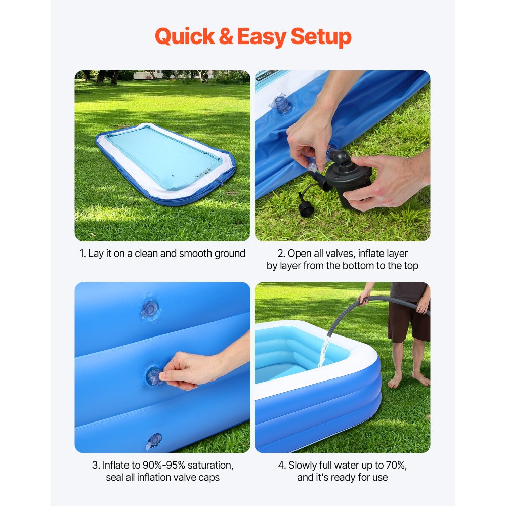 VEVOR Inflatable Pool, 3000 x 1702 x 508mm Large Inflatable Swimming Pool, Family Large Swimming Pools with Repair Patches, Blow Up Pools for Kids, Adults, Family, Indoor Outdoor, Summer Water Party