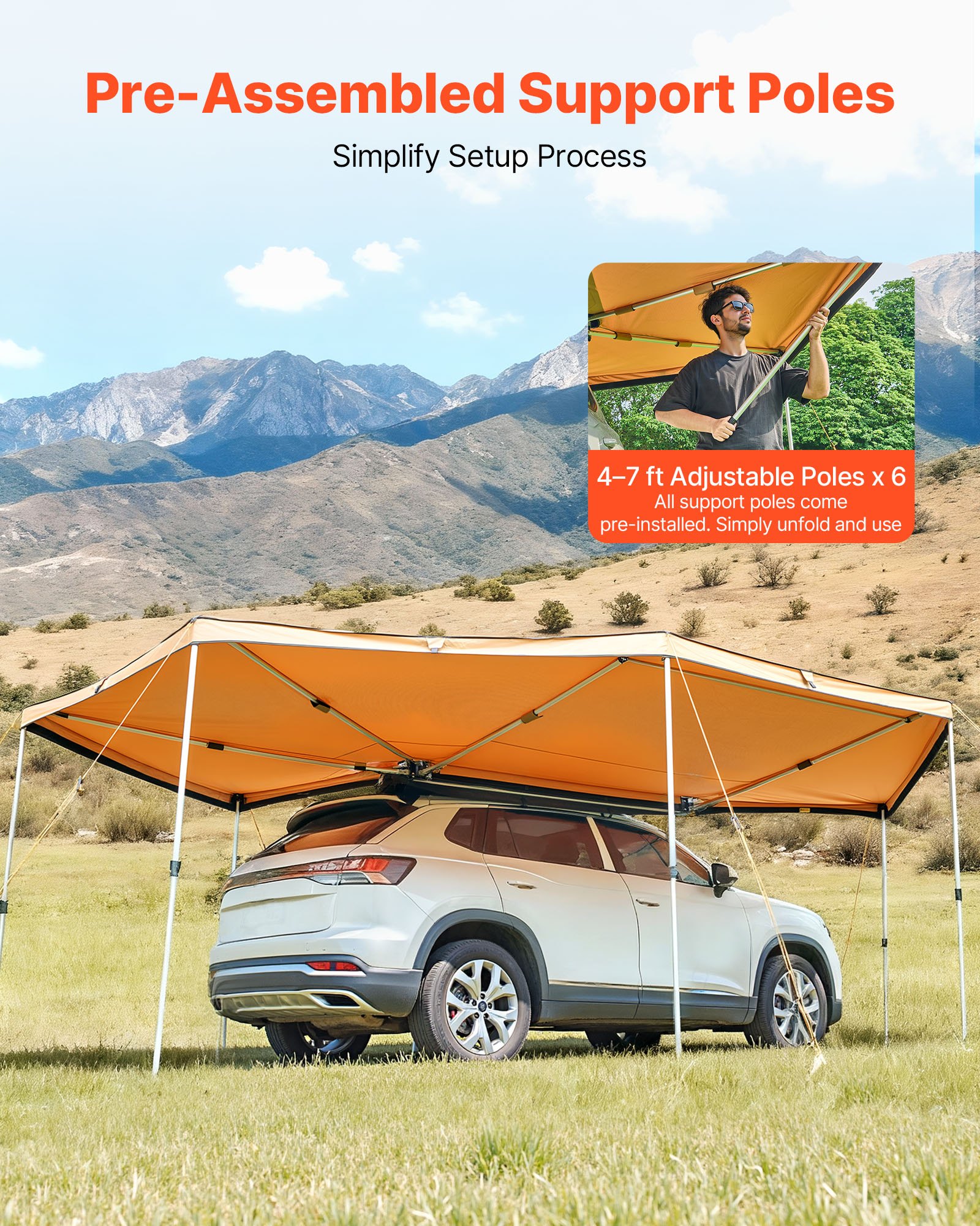 VEVOR Toldo Lateral de 270 Grados, para Vehículo de 12,4 m², Impermeable con Protección UV50+, Incluye Bolsa de Transporte, para Todo Tipo de Clima, para Acampar en SUV, Furgonetas, Camiones