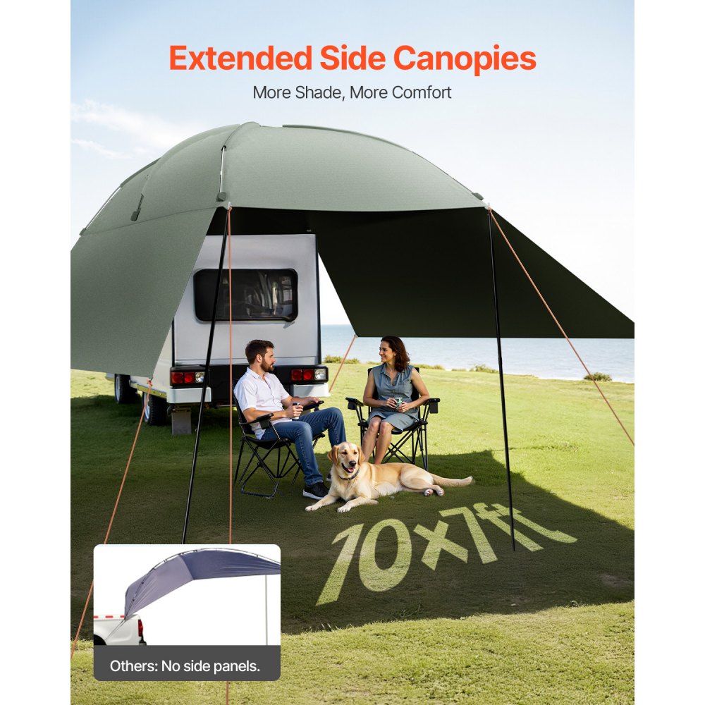 VEVOR Toldo para Coche 3x2,1 m Toldo Lateral para Coche PU2000mm UV50+ Resistente al Sol/Agua/Viento con Bolsa de Almacenamiento Toldo Lateral/Trasero para Camiones, SUV, Furgonetas, Autocaravanas