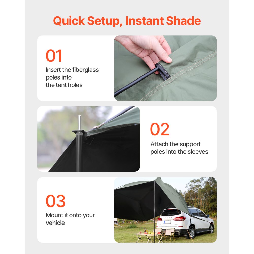 VEVOR Toldo para Coche 3x2,1 m Toldo Lateral para Coche PU2000mm UV50+ Resistente al Sol/Agua/Viento con Bolsa de Almacenamiento Toldo Lateral/Trasero para Camiones, SUV, Furgonetas, Autocaravanas