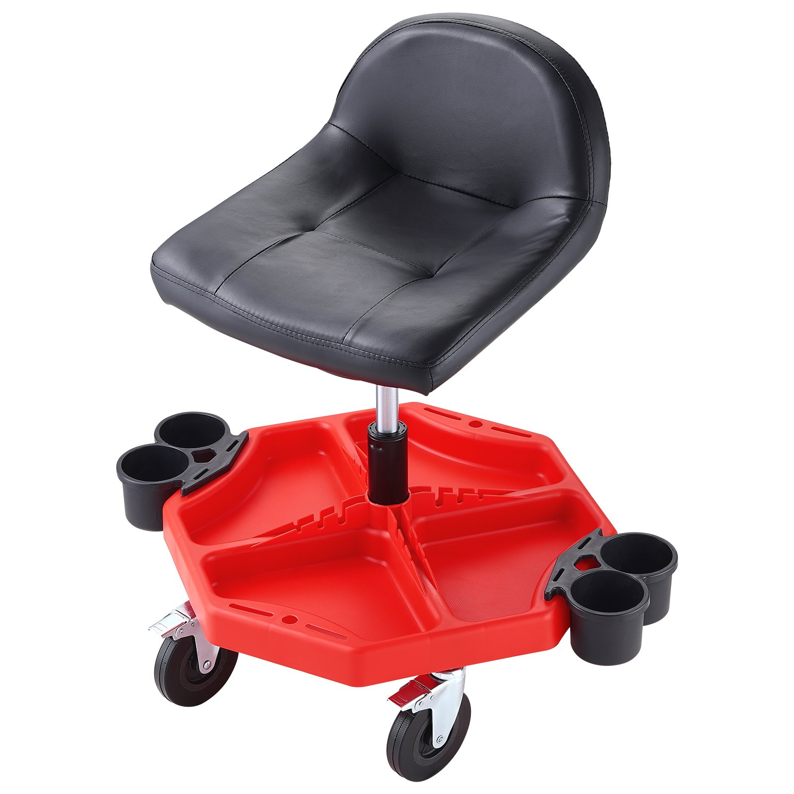 VEVOR Taburete de Taller Móvil Altura Ajustable de 41-53 cm Taburete de Mecánico con Ruedas Carga de 136 kg Asiento con Bandeja de Herramientas para Mantenimiento Reparación de Automóviles Garaje