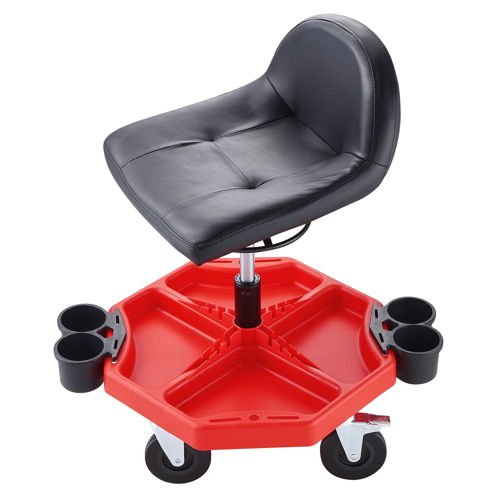 VEVOR Taburete de Taller Móvil Altura Ajustable de 41-53 cm Taburete de Mecánico con Ruedas Carga de 136 kg Asiento con Bandeja de Herramientas para Mantenimiento Reparación de Automóviles Garaje