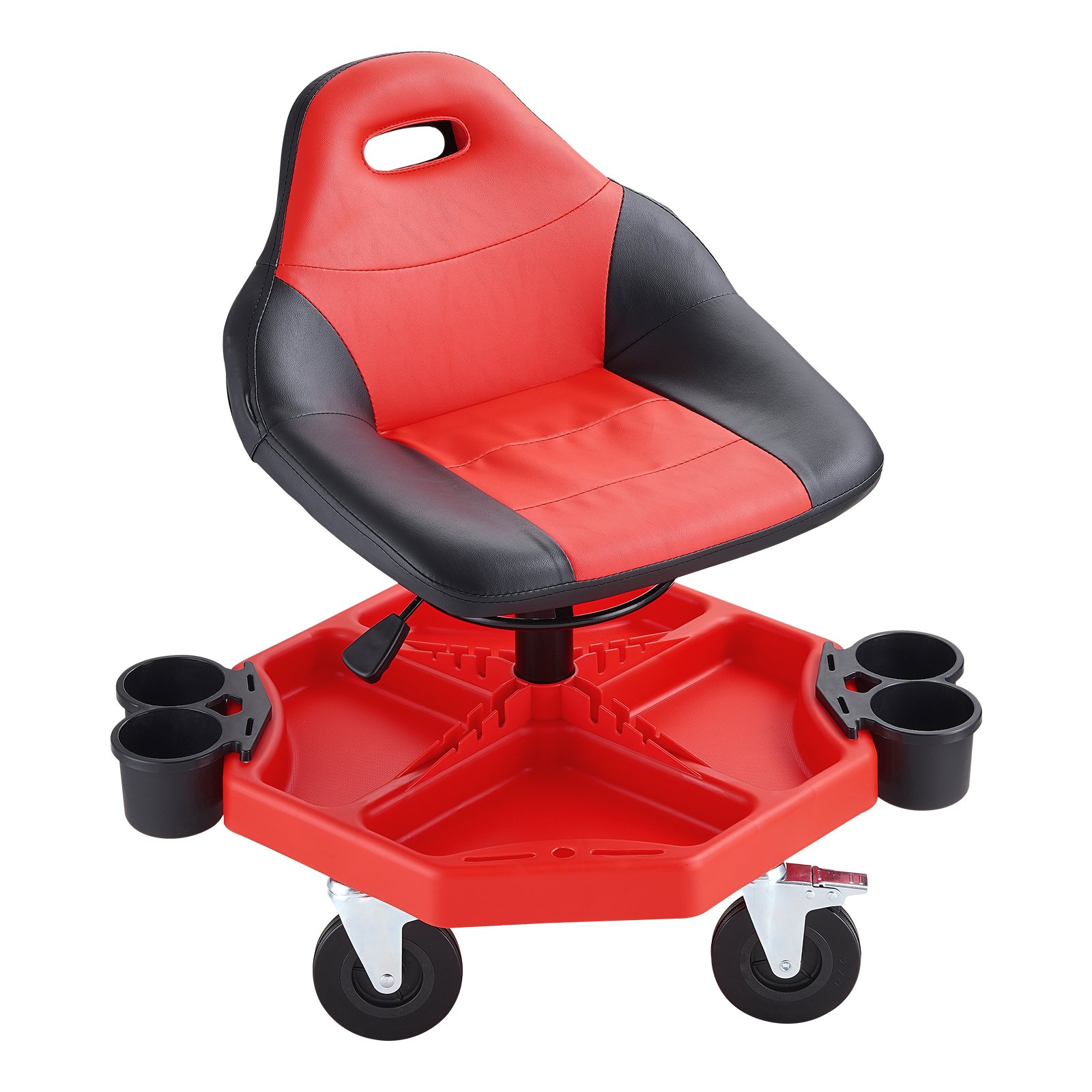 VEVOR Taburete de Taller Móvil Carga de 136 kg Taburete de Mecánico con Ruedas Altura Regulable 41-53 cm Asiento con Bandeja de Herramientas para Mantenimiento Reparación de Automóviles Garaje