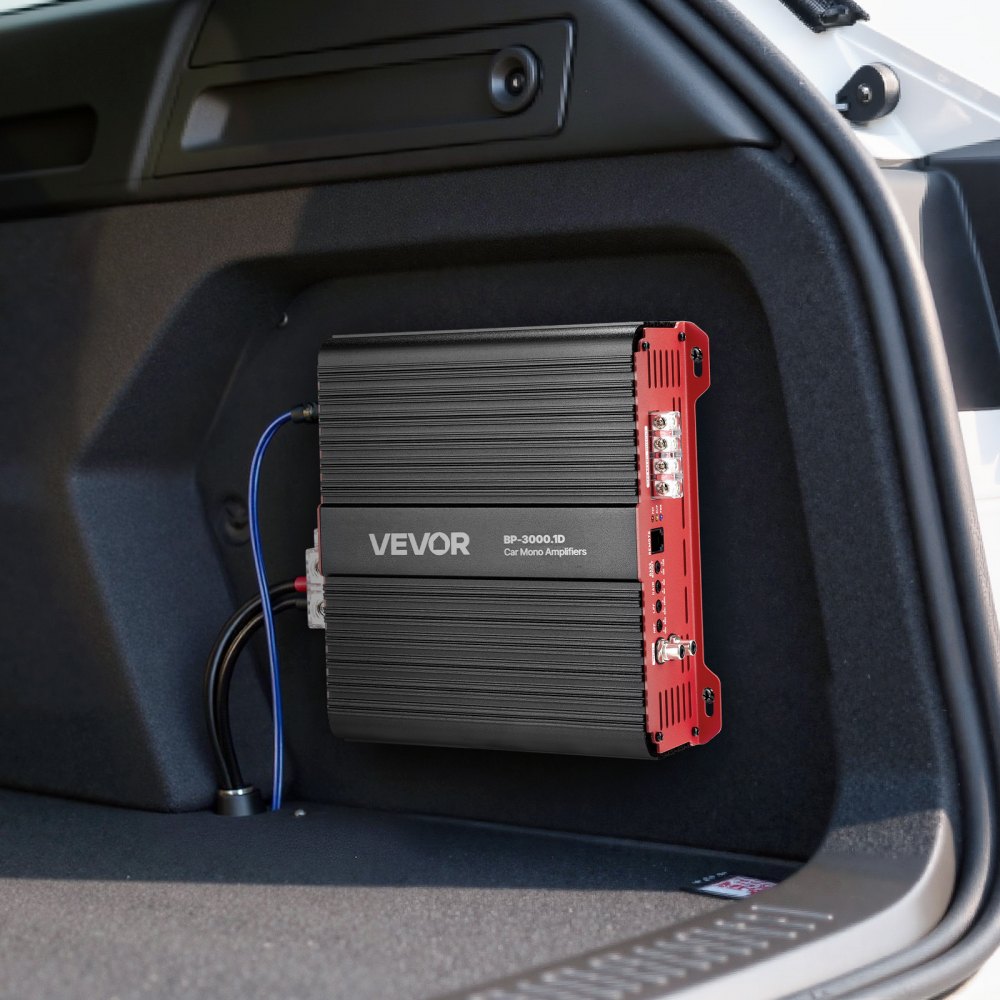VEVOR Amplificador Monobloque para Coche de 3000 W, RMS MÁX. 1/2/4 Ohmios, Clase D, con Control Remoto de Nivel de Subwoofer, Filtro de Paso Bajo, Refuerzo de Graves y Control de Volumen, Negro