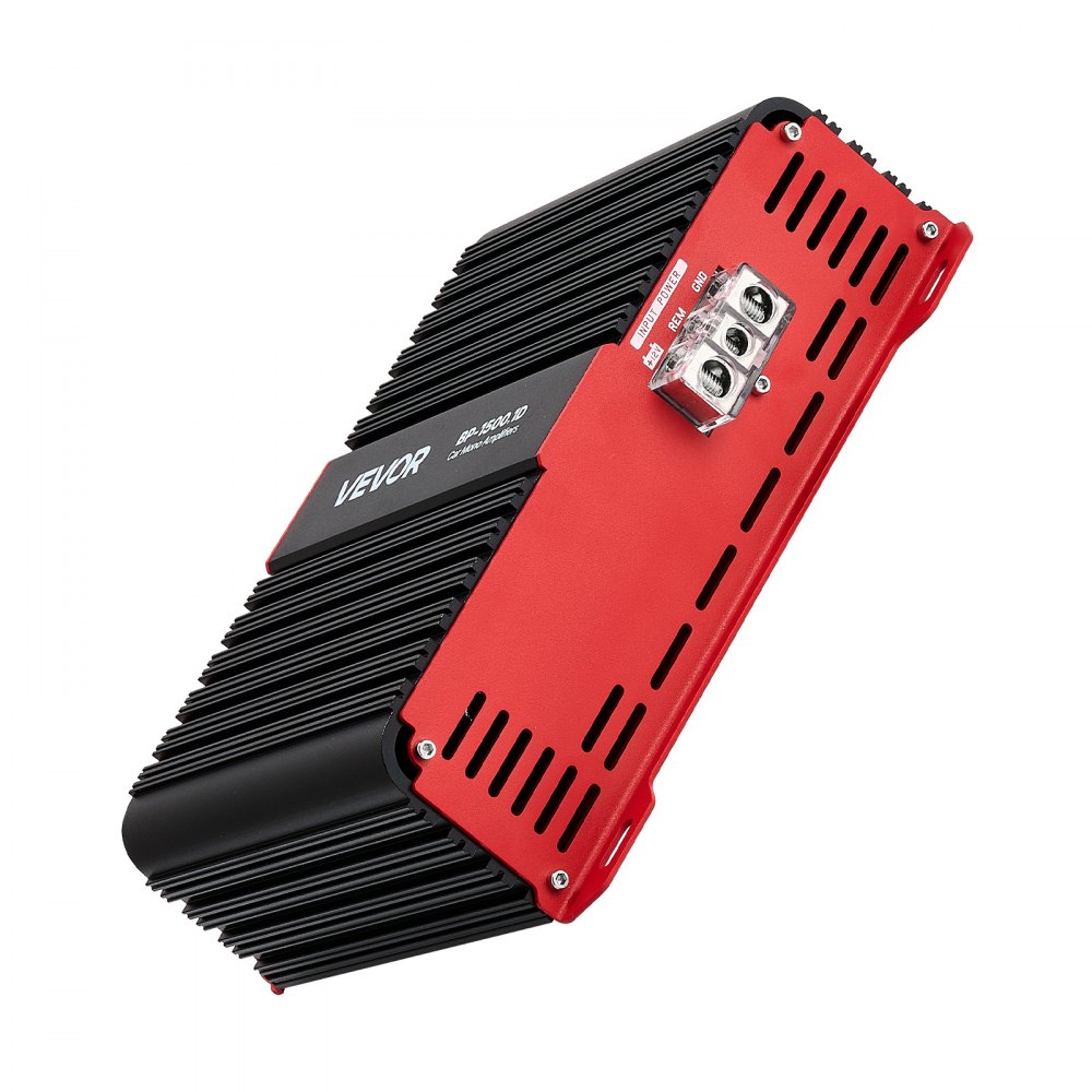VEVOR Amplificador Monobloque para Coche de 1500 W, RMS MÁX. 1/2/4 Ohmios, Clase D, 1 Canal, con Control Remoto de Nivel de Subwoofer, Filtro de Paso Bajo, Refuerzo de Graves y Control de Volumen