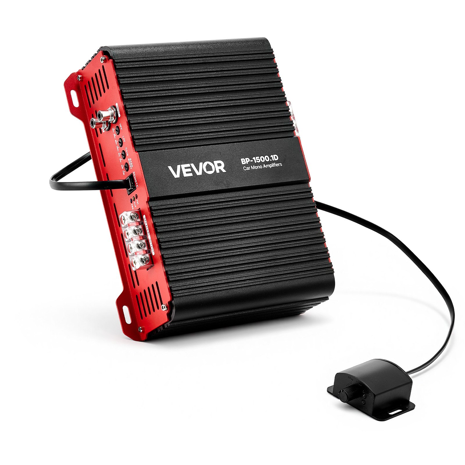 VEVOR Amplificador Monobloque para Coche de 1500 W, RMS MÁX. 1/2/4 Ohmios, Clase D, 1 Canal, con Control Remoto de Nivel de Subwoofer, Filtro de Paso Bajo, Refuerzo de Graves y Control de Volumen