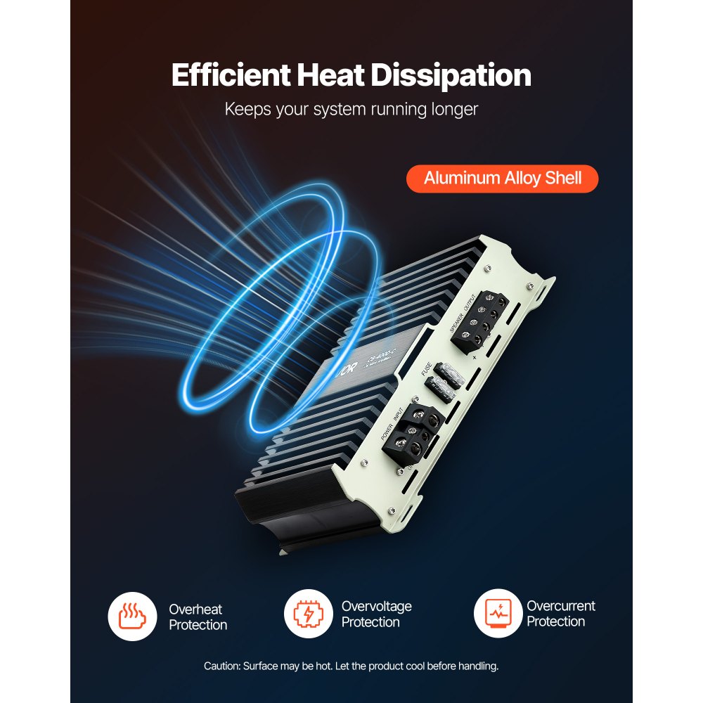 VEVOR Amplificador Monobloque para Coche 400 W, RMS 1/2/4 Ohmios, Clase D, con Control Remoto de Nivel de Subwoofer, Filtro de Paso Bajo, Refuerzo de Graves, Cambio de Fase y Control de Volumen