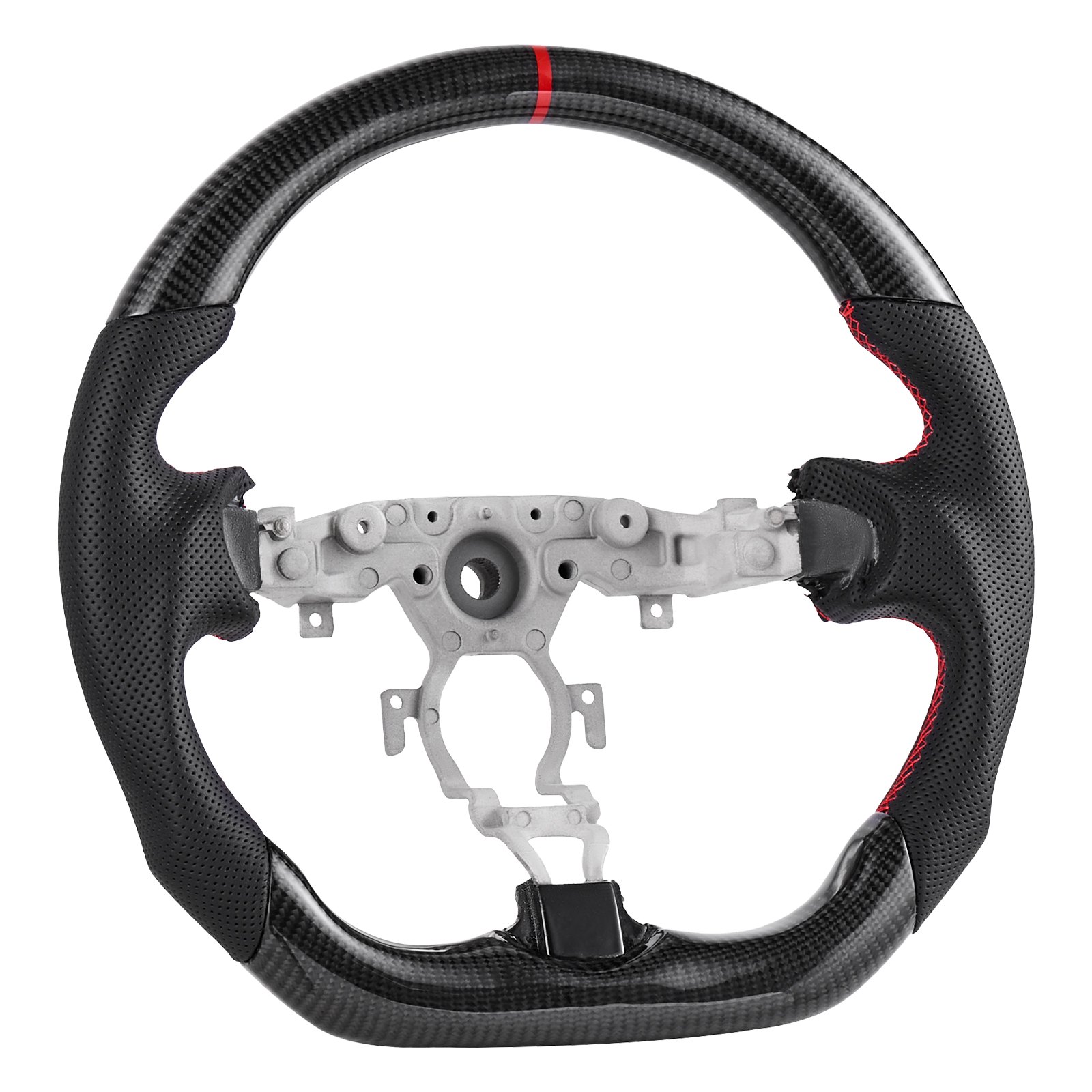 VEVOR Volante para Nissan 370Z 2008–2020, en Forma de D, Fibra de Carbono, Achatado en la Parte Inferior, Empuñadura de Cuero Antideslizante con Costuras de Precisión, Negro, 370 x 365 x 140 mm