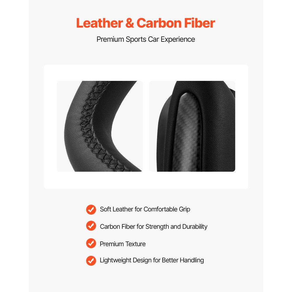 VEVOR Volante para Tesla Model 3 de 2016–2023, Volante en Forma de D de Fibra de Carbono, Achatado en la Parte Inferior, con Función de Calefacción, Empuñadura de Cuero Antideslizante, Negro