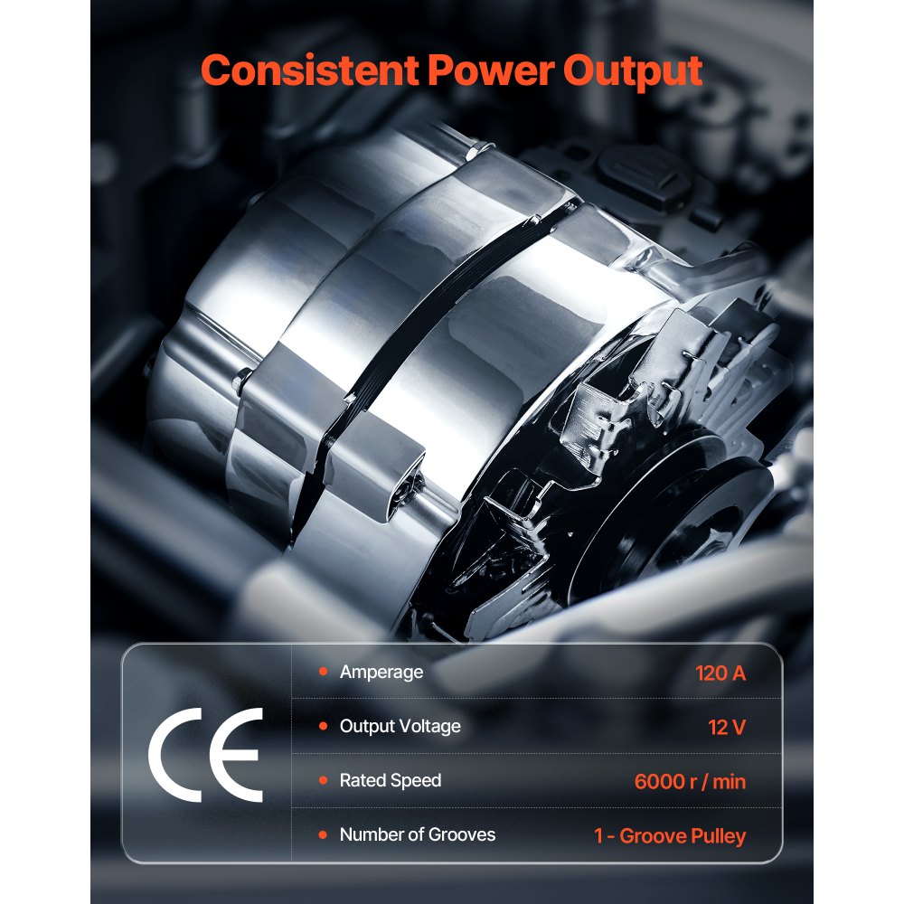VEVOR Car Alternator 7127-SE105C, Fit for 1 Wire Self Exciting Street Rod GM 305 350 BBC SBC, 1973-1974 Apollo 4.1L, 1982 Century 2.5L, Automotive Replacement Alternator 1-2400-11DR-2, 7127-SECN-100A