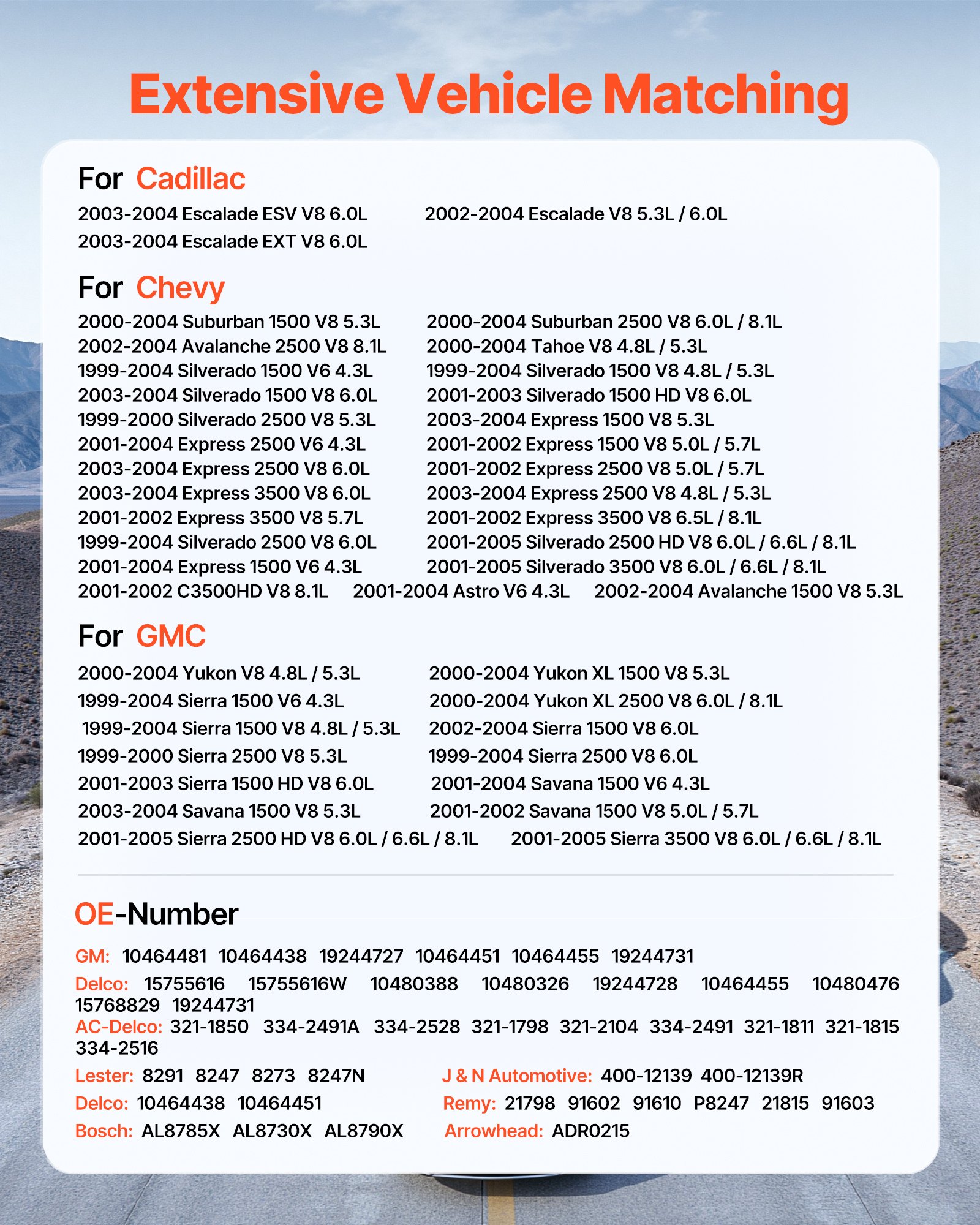 VEVOR Alternador de Coche 8247N, Compatible con Cadillac Escalade V8 5,3 L/6,0 L 2002-2004, Chevy Suburban 1500 2000-2004, GMC Yukon V8 4,8 L/5,3 L 2000-2004, para Automóvil 10464481, 15755616