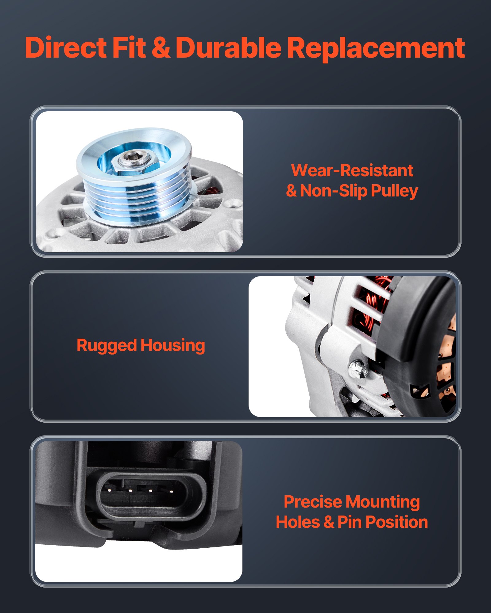 VEVOR Alternador de Coche 8247N, Compatible con Cadillac Escalade V8 5,3 L/6,0 L 2002-2004, Chevy Suburban 1500 2000-2004, GMC Yukon V8 4,8 L/5,3 L 2000-2004, para Automóvil 10464481, 15755616