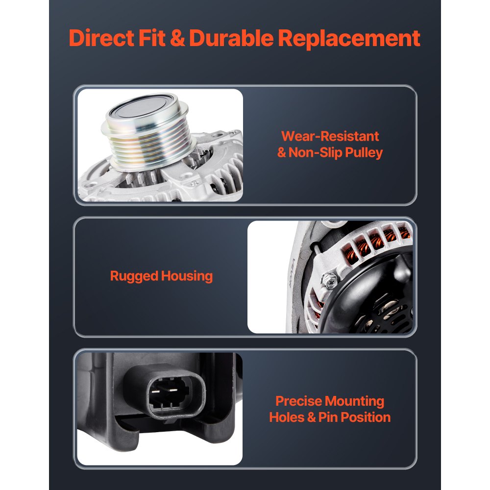 VEVOR Alternador de Coche 84143543, Compatible con Chevy Express 2500 V6 4,3 L, V8 6,0 L 2018-2019, GMC Sierra 1500 2014-2016, Yukon 2015-2019, para Automóvil 104211-8340, 22747894, TN1042119110