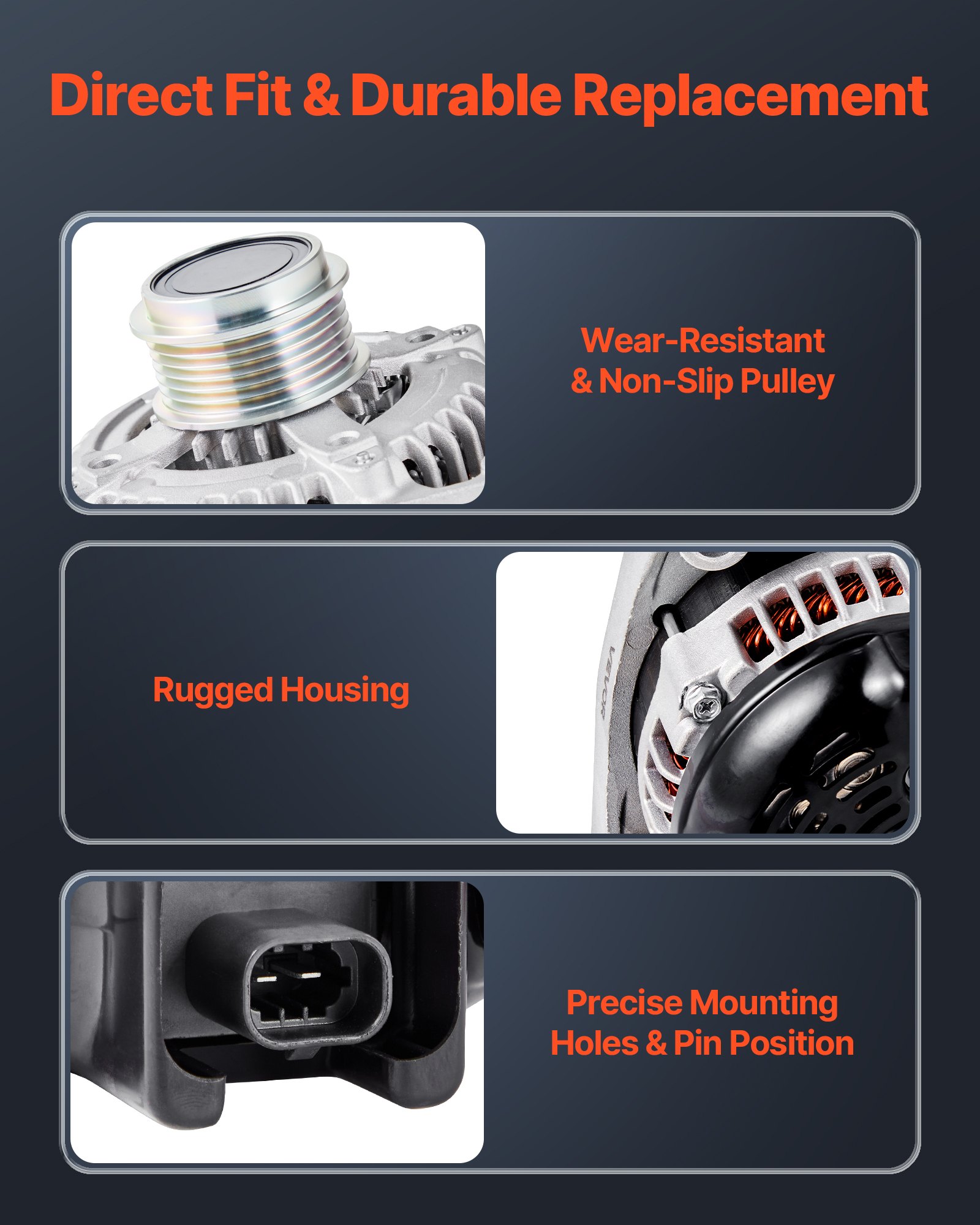 VEVOR Alternador de Coche 84143543, Compatible con Chevy Express 2500 V6 4,3 L, V8 6,0 L 2018-2019, GMC Sierra 1500 2014-2016, Yukon 2015-2019, para Automóvil 104211-8340, 22747894, TN1042119110