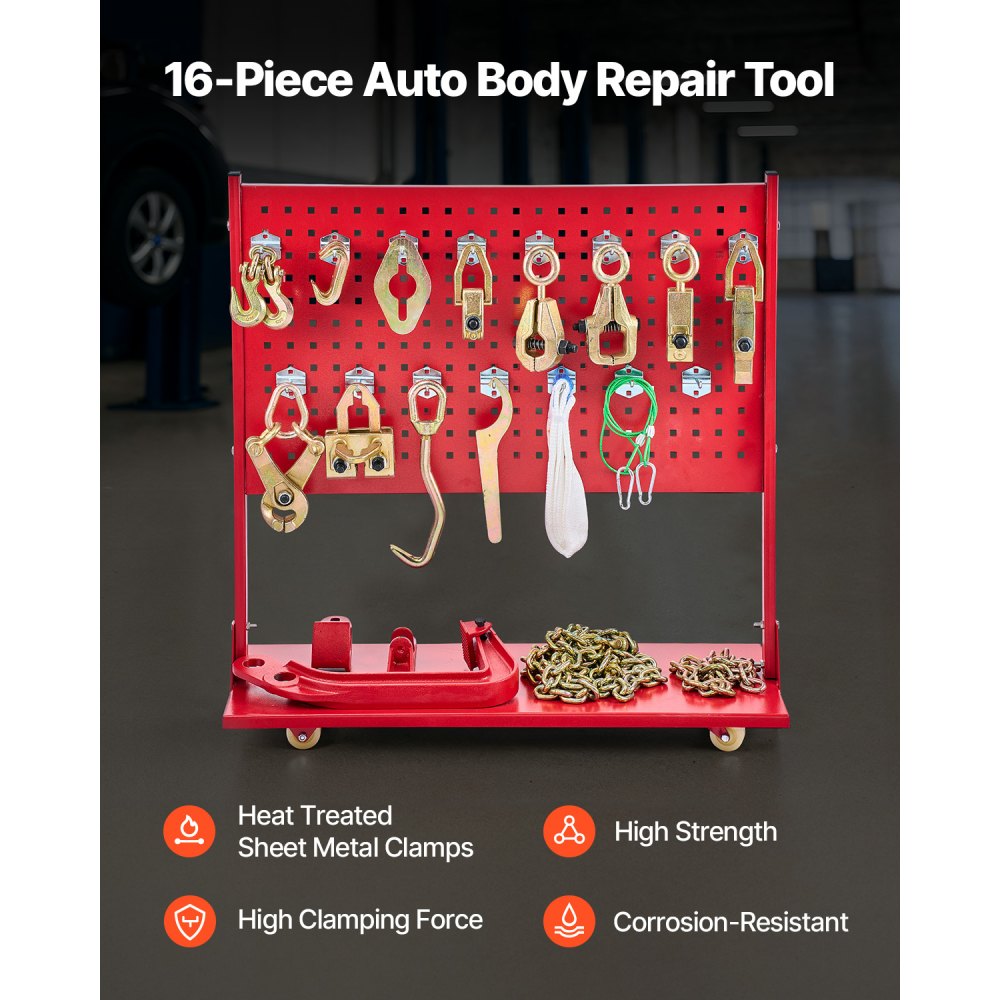 VEVOR body frame puller and straightening machine, 6 t tension body repair equipment with 3 t airbag jack and 45 MPa hydraulic foot pump, incl. 16 straightening tools, for car workshops