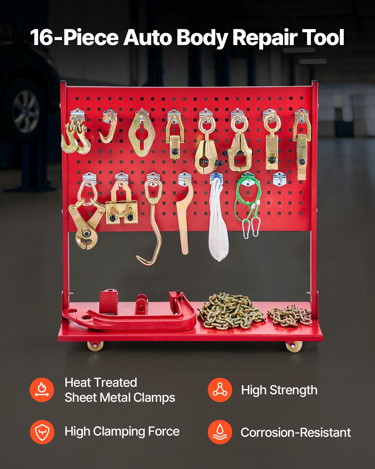 VEVOR Extractor y Enderezador de Carrocería 6 T con Bomba de Pie Hidráulica 45 Mpa, Incluye 16 Herramientas de Enderezamiento, para Automóviles, Sedán, SUV y Camionetas, 2500 x 1900 x 2250 mm