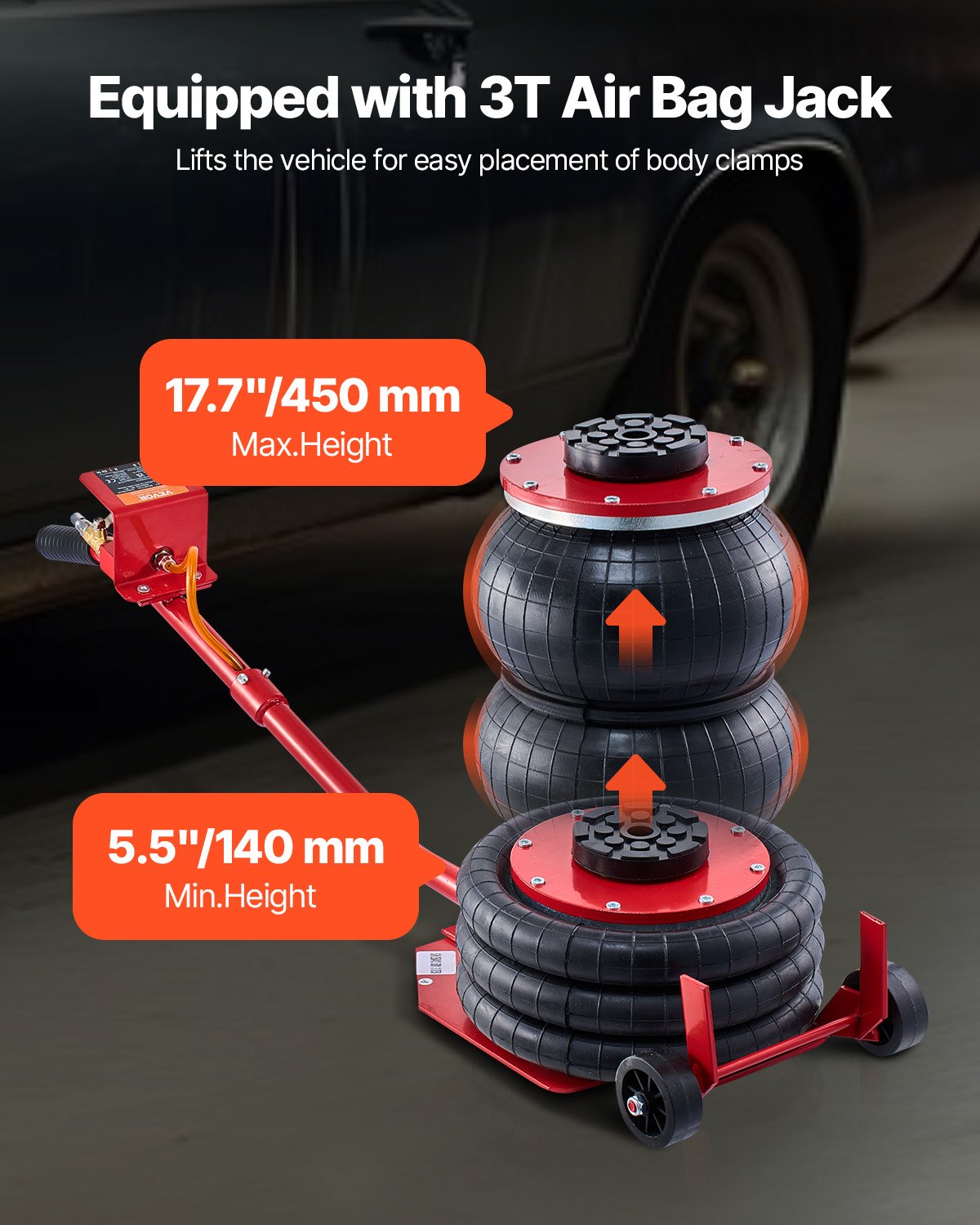 VEVOR body frame puller and straightening machine, 6 t tension body repair equipment with 3 t airbag jack and 45 MPa hydraulic foot pump, incl. 16 straightening tools, for car workshops