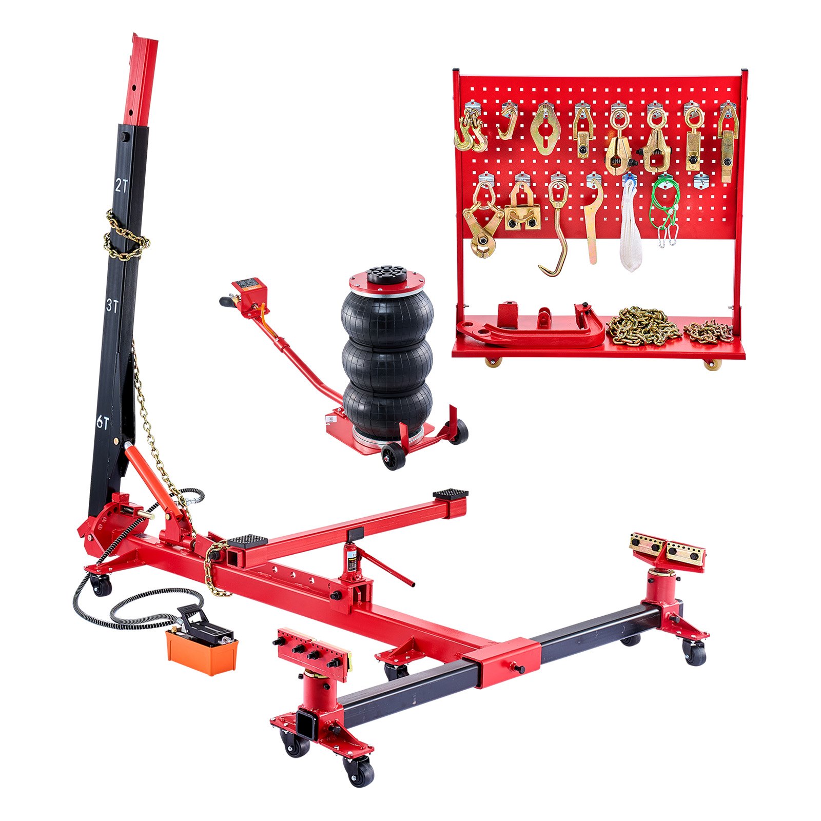 VEVOR Extractor y Enderezador de Carrocería 6 T con Bomba de Pie Hidráulica 45 Mpa, Incluye 16 Herramientas de Enderezamiento, para Automóviles, Sedán, SUV y Camionetas, 2500 x 1900 x 2250 mm