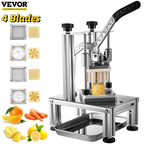 VEVOR Cortadora Comercial de Frutas y Verduras, 4 Cuchillas La Máquina Cortadora de Patatas Fritas 30 x 20 x 40 cm Cortador Patatas Industrial Cortador Patatas Fritas de Acero Inoxidable y Aluminio