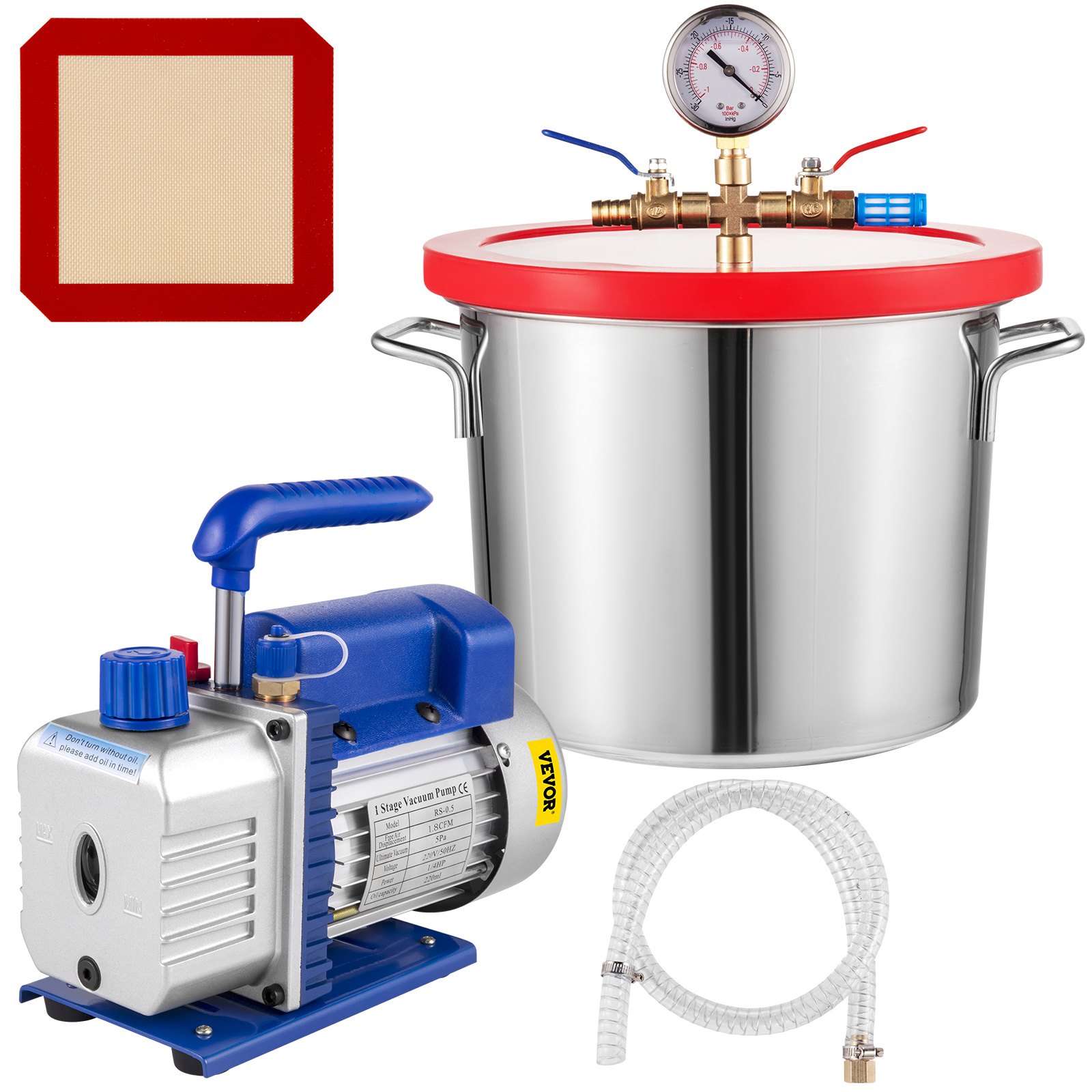 VEVOR Bomba de Vacío 1.8CFM 1/4HP para Aire Acondicionado con Cámara de Vacío 9L