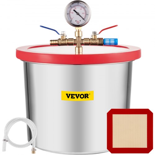 VEVOR Cámara de Vacío de 2 Galones Bomba de Vacío de 2 Galones Acero Inoxidable Cámara de Vacío con Tapa de Acrílico Templado Kit de Cámara de Vacío para Aplicaciones como Desgasificar Silicio