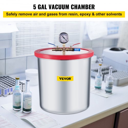 VEVOR Cámara de Vacío con Tapa Acrílica de 160ºF para Aire Acondicionado Doméstico Envasado al Vacío Templado Kit de Cámara de Vacío para Aplicaciones como Desgasificar Silicio (5 Galones)