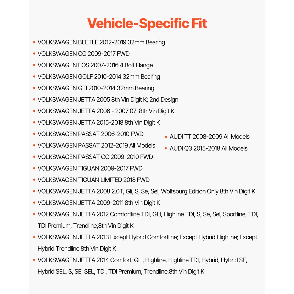 VEVOR Juego de 2 Piezas de Cojinete y Cubo de Rueda Delantera para Audi Q3 Komfort Premium Plus Sport Utility de 4 Puertas(2018) y Volkswagen Beetle Coast Convertible de 2 Puertas y 2.0 L, Plata