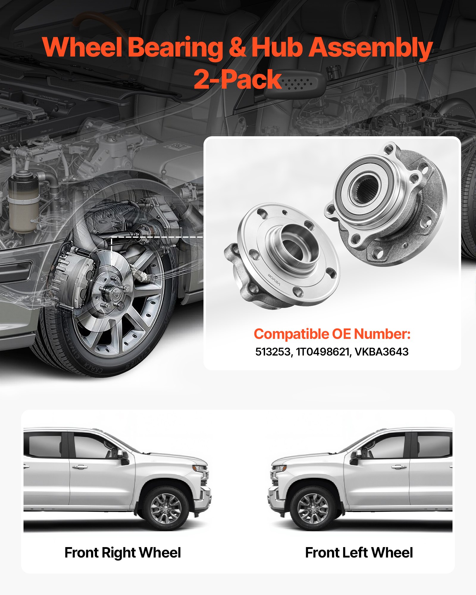 VEVOR Juego de 2 Piezas de Cojinete y Cubo de Rueda Delantera para Audi Q3 Komfort Premium Plus Sport Utility de 4 Puertas(2018) y Volkswagen Beetle Coast Convertible de 2 Puertas y 2.0 L, Plata