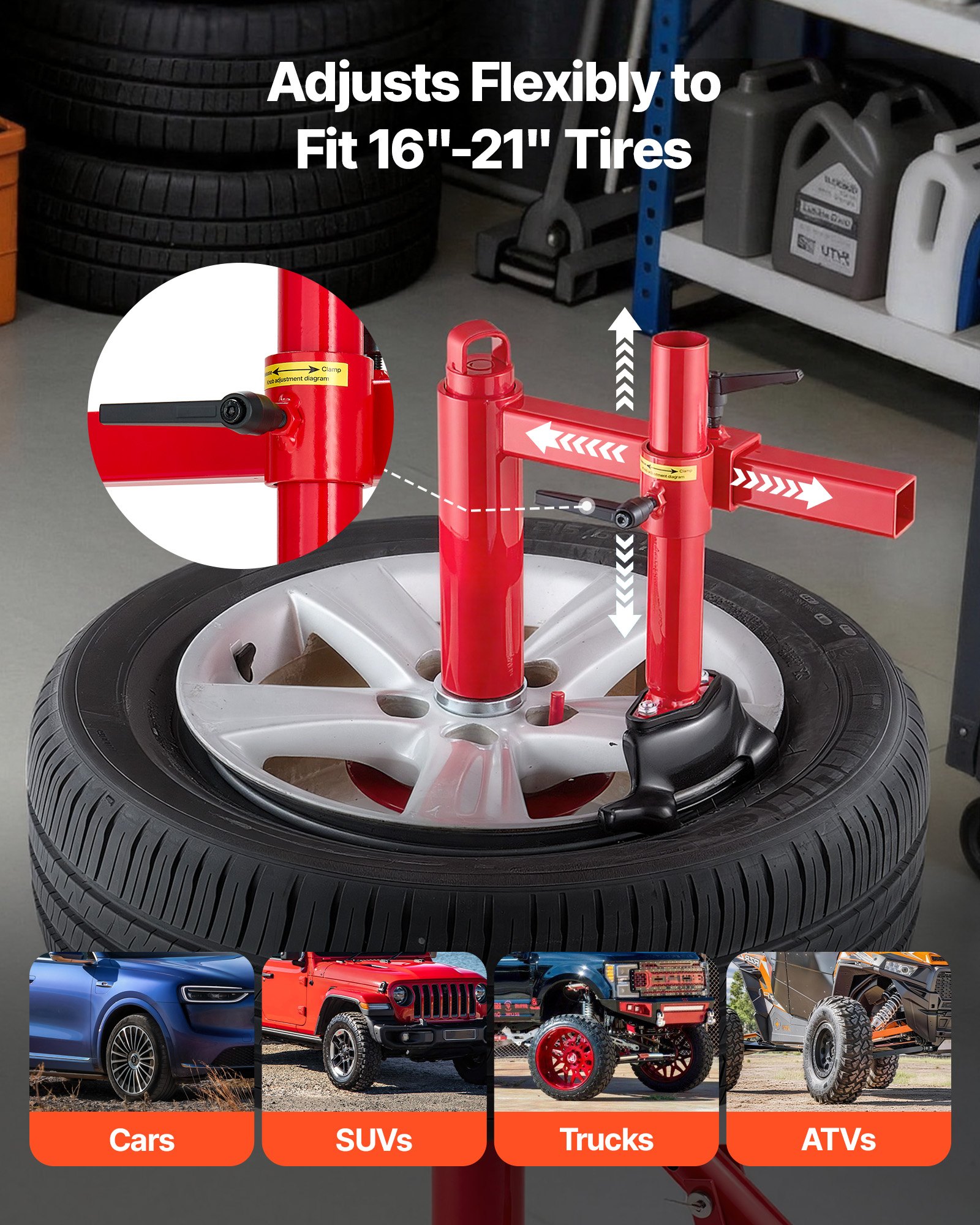 VEVOR Kit Adaptador de Cabeza de Cambiador de Neumáticos Manual con Cono Plateado, Apto para Ruedas de 406 mm a 533 mm, para la Mayoría de Automóviles, SUV, Camiones, Vehículos de Todo Terreno