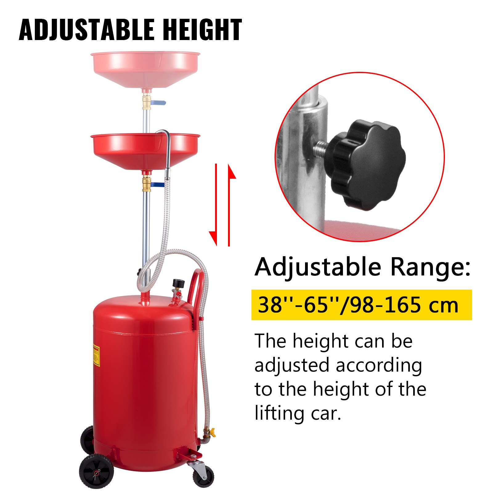 VEVOR Tanque de Drenaje de Aceite Usado 80 L Contenedor de Drenaje de Aceite portátil Drenaje Suave de Transferencia de Combustible Altura de Embudo Ajustable con Rueda para fácil extracción de Aceite