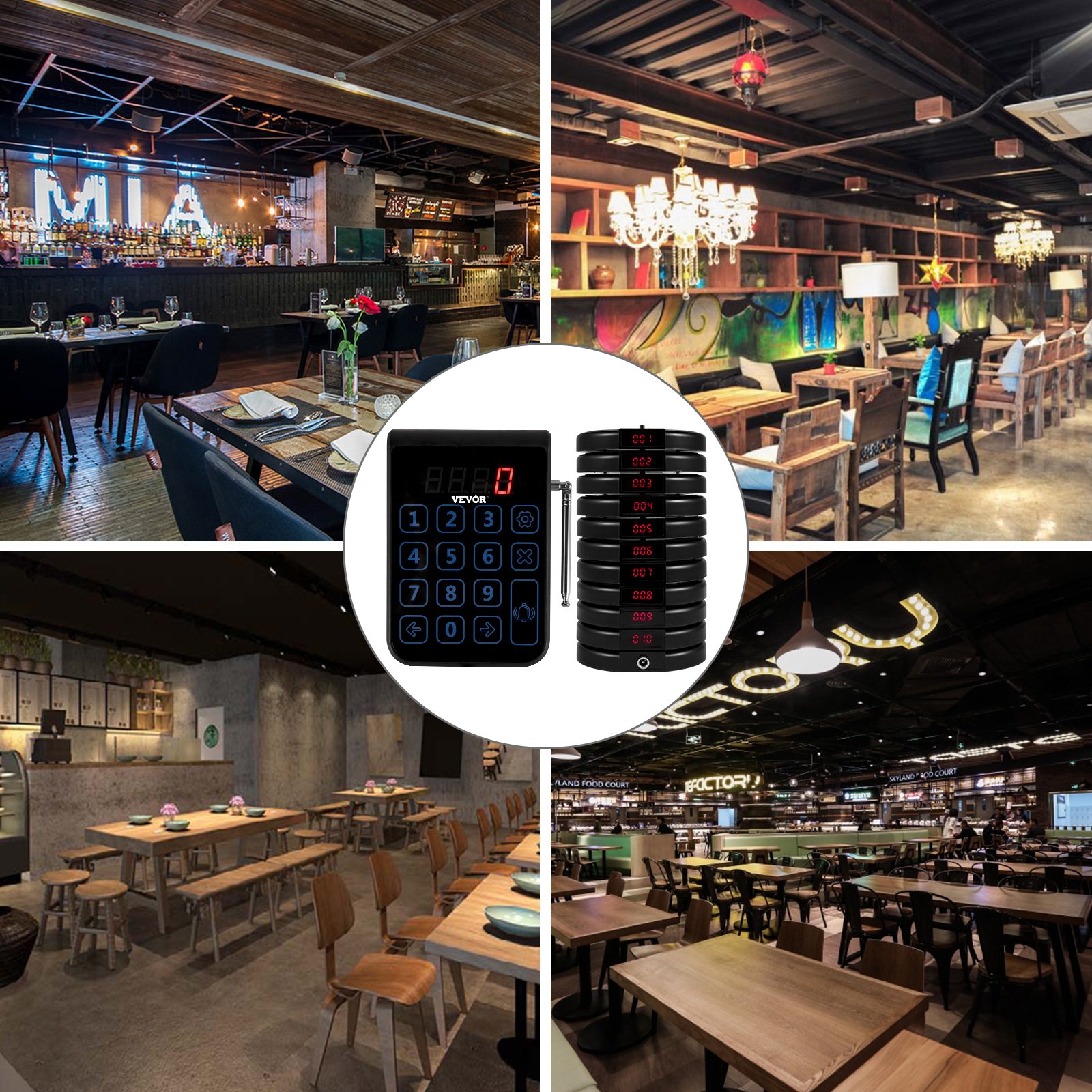 VEVOR Sistema de Llamadas de Restaurante 10 Buscapersonas Localizadores para Restaurante 999 Canales Sistema de Llamadas Inalámbrico para Restaurantes, Camiones de Comida, Iglesias, Cafetería, Hoteles
