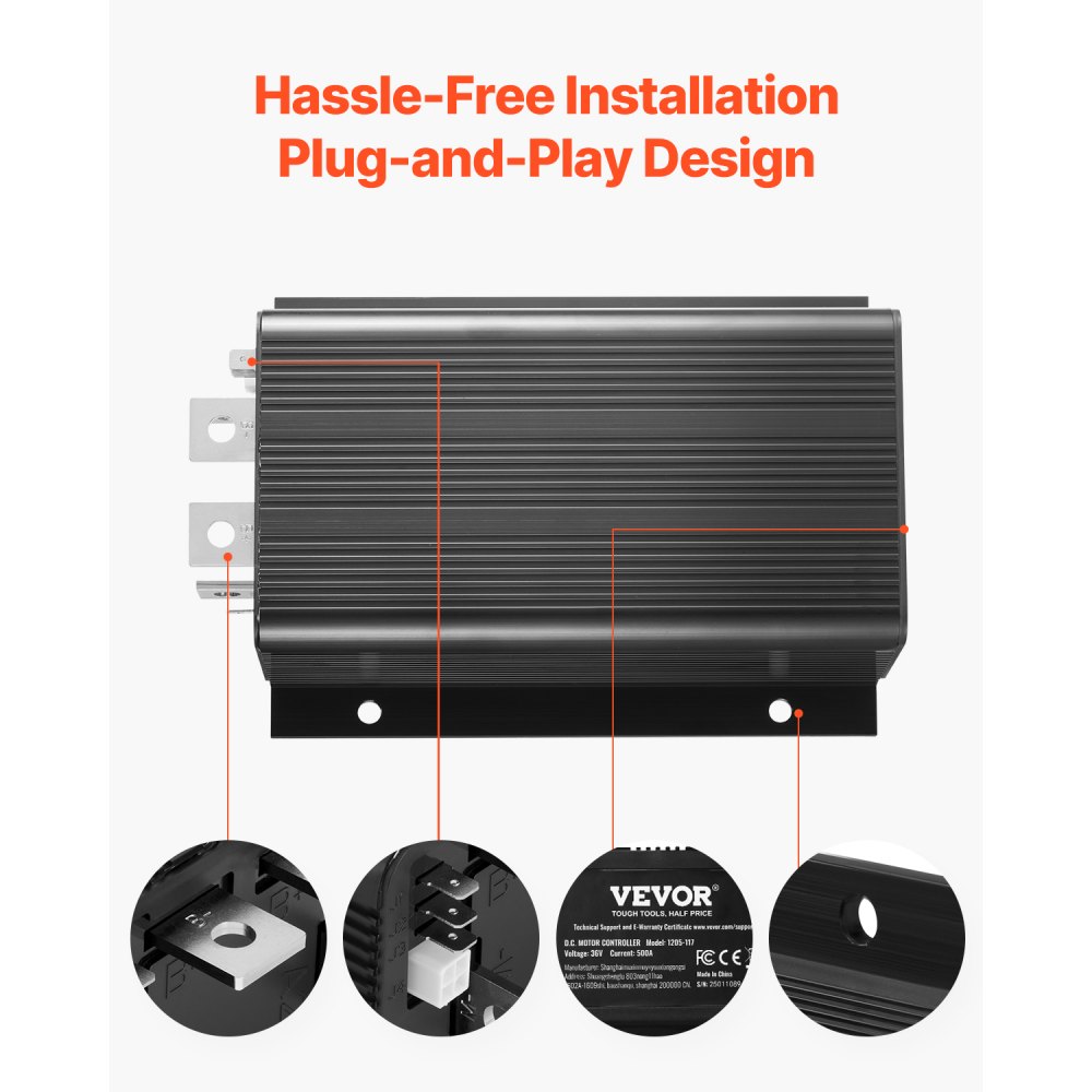 VEVOR speed controller for golf carts, 36V 500A, replacement for DC motor control for Club Car golf carts, IP65 protection rating, aluminum ABS housing, compatible with models 1205-117/1205M-5603