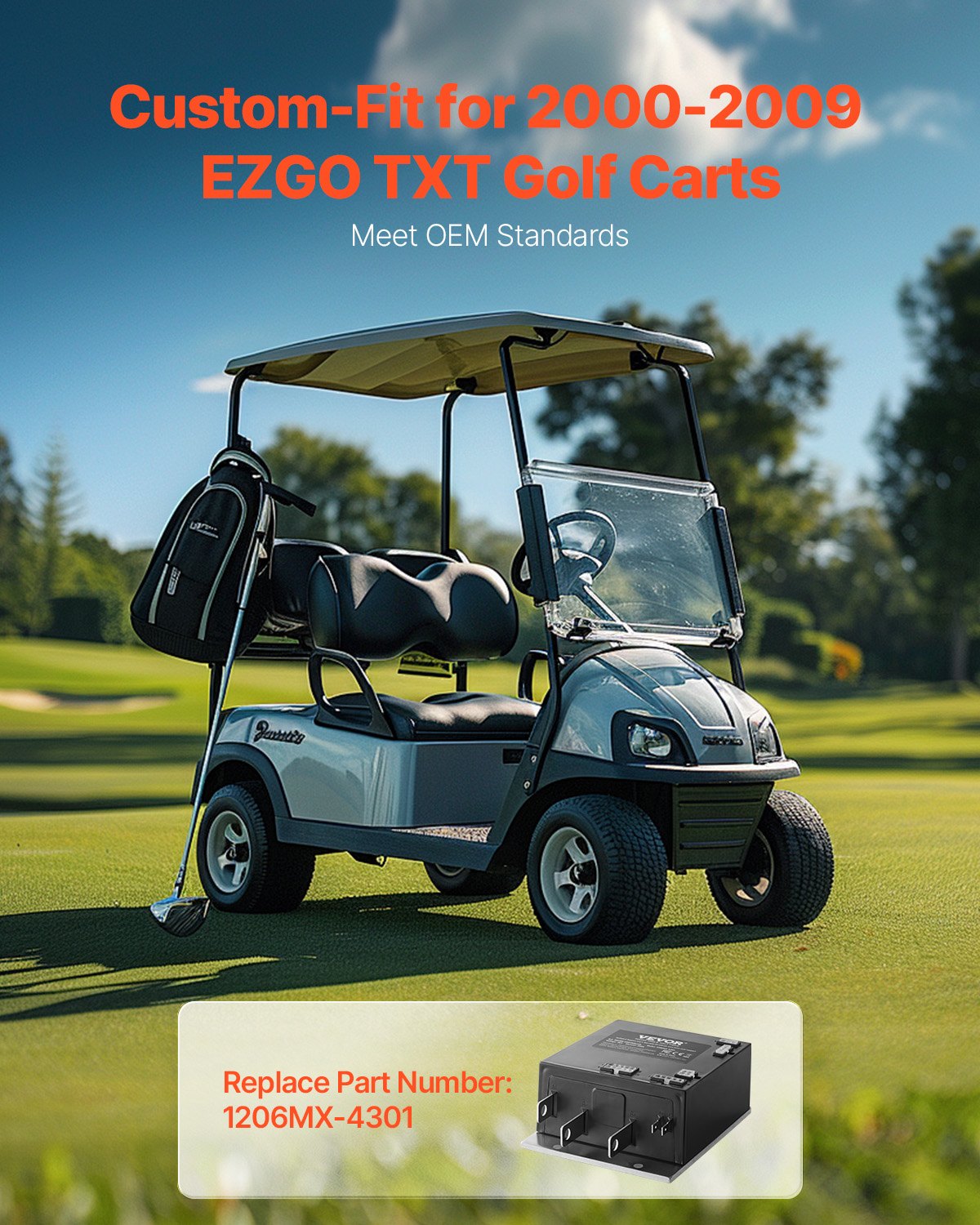 VEVOR Controlador de Velocidad para Carrito de Golf, Reemplazo de Controlador de Motor CC para Carritos de Golf EZGO TXT 2000-2009, Impermeable IP65, a Modelos 1206MX-4301, 180 x 123 x 62 mm